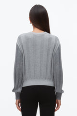 Dark Grey Melange Multi Mix Cable Crew Neck Cardigan | 3.1 Phillip Lim