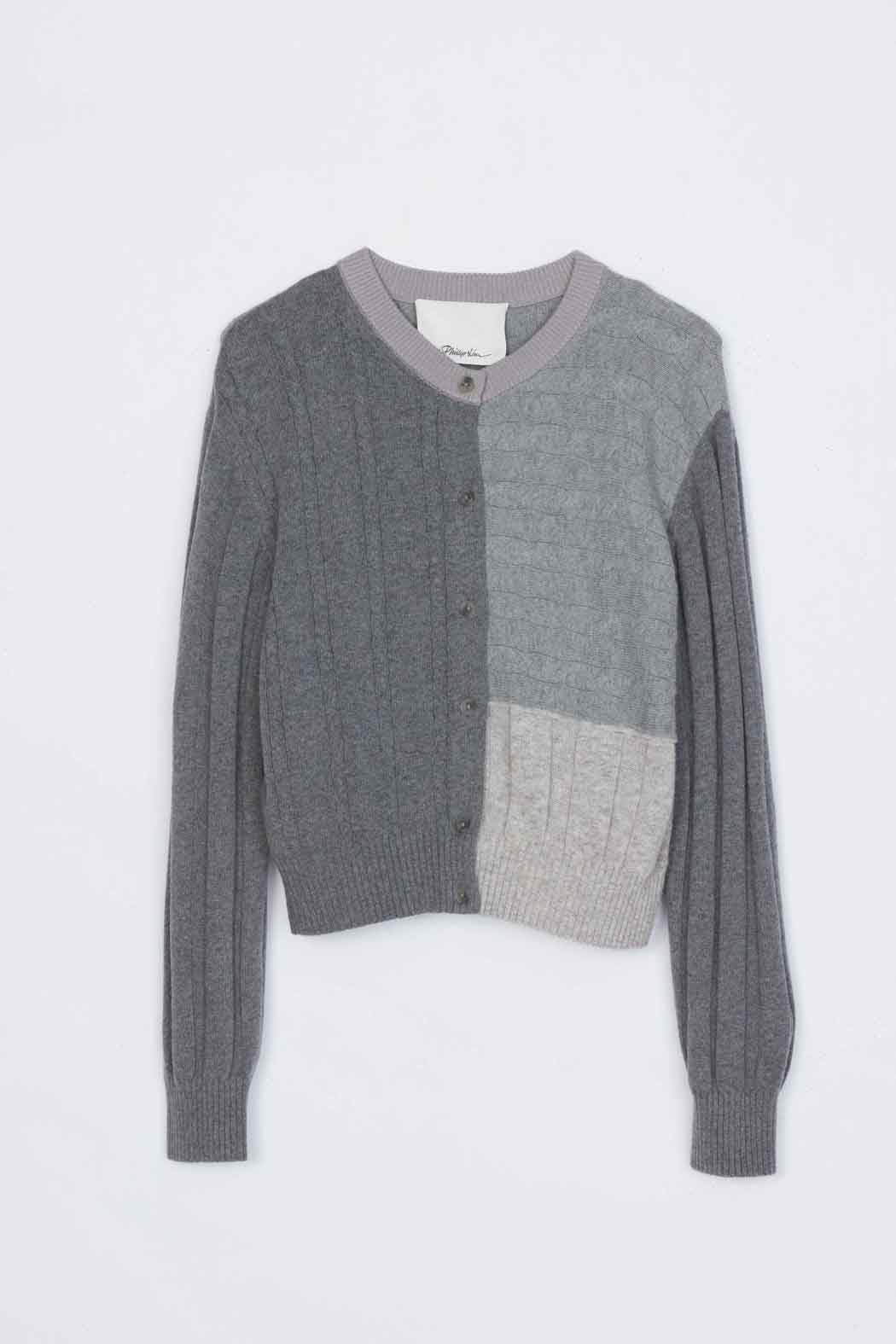 Dark Grey Melange Multi Mix Cable Crew Neck Cardigan | 3.1 Phillip Lim