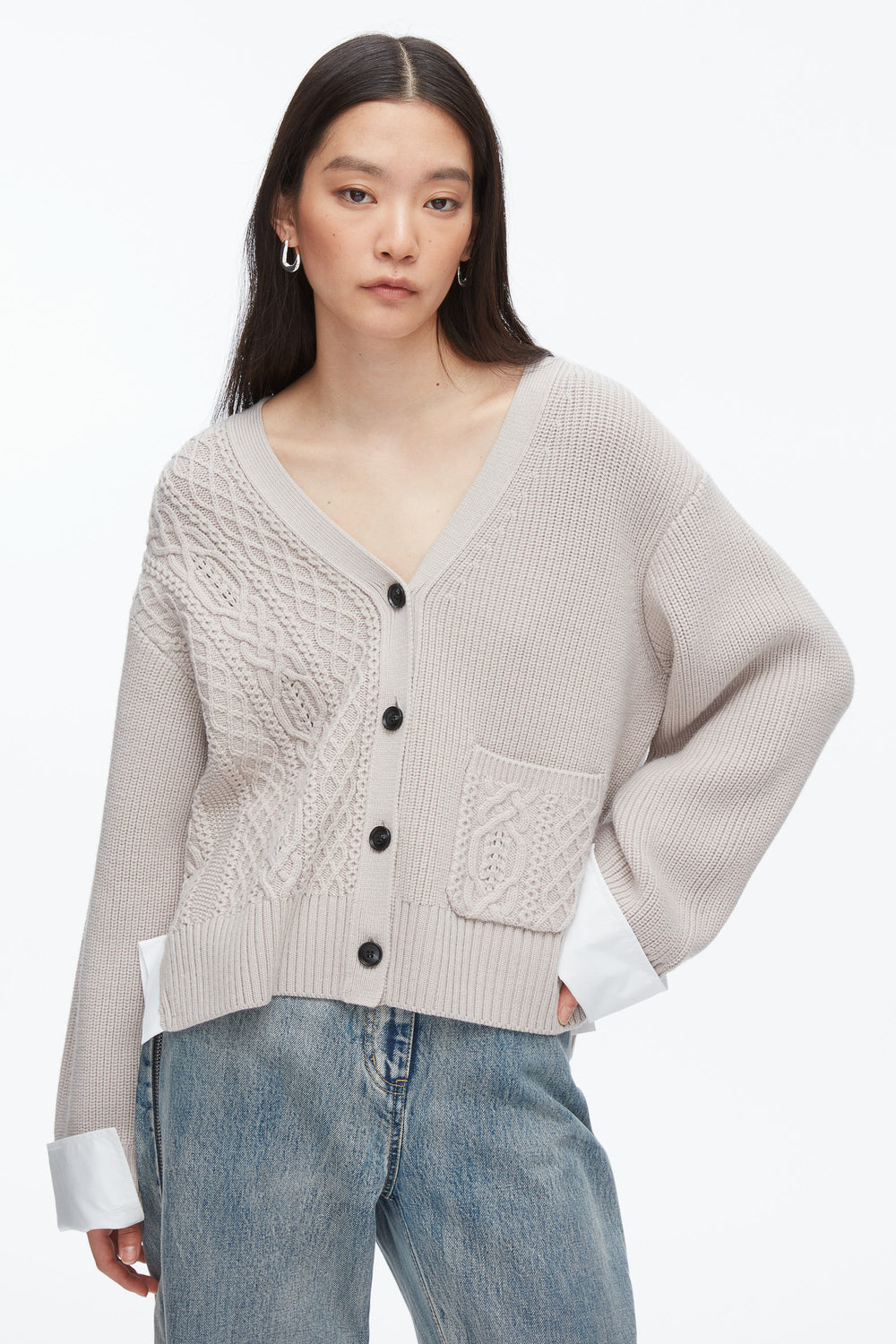 Oyster Cable Mix Boyfriend Cardigan | 3.1 Phillip Lim