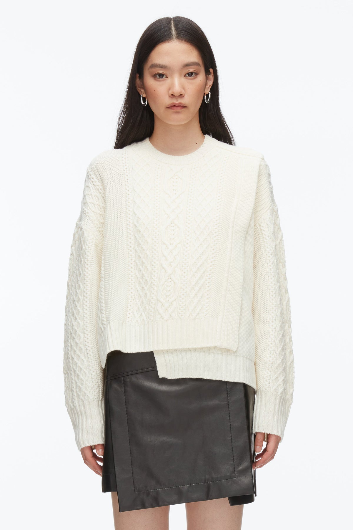 Ivory Cable Mix Double Layer Crewneck | 3.1 Phillip Lim