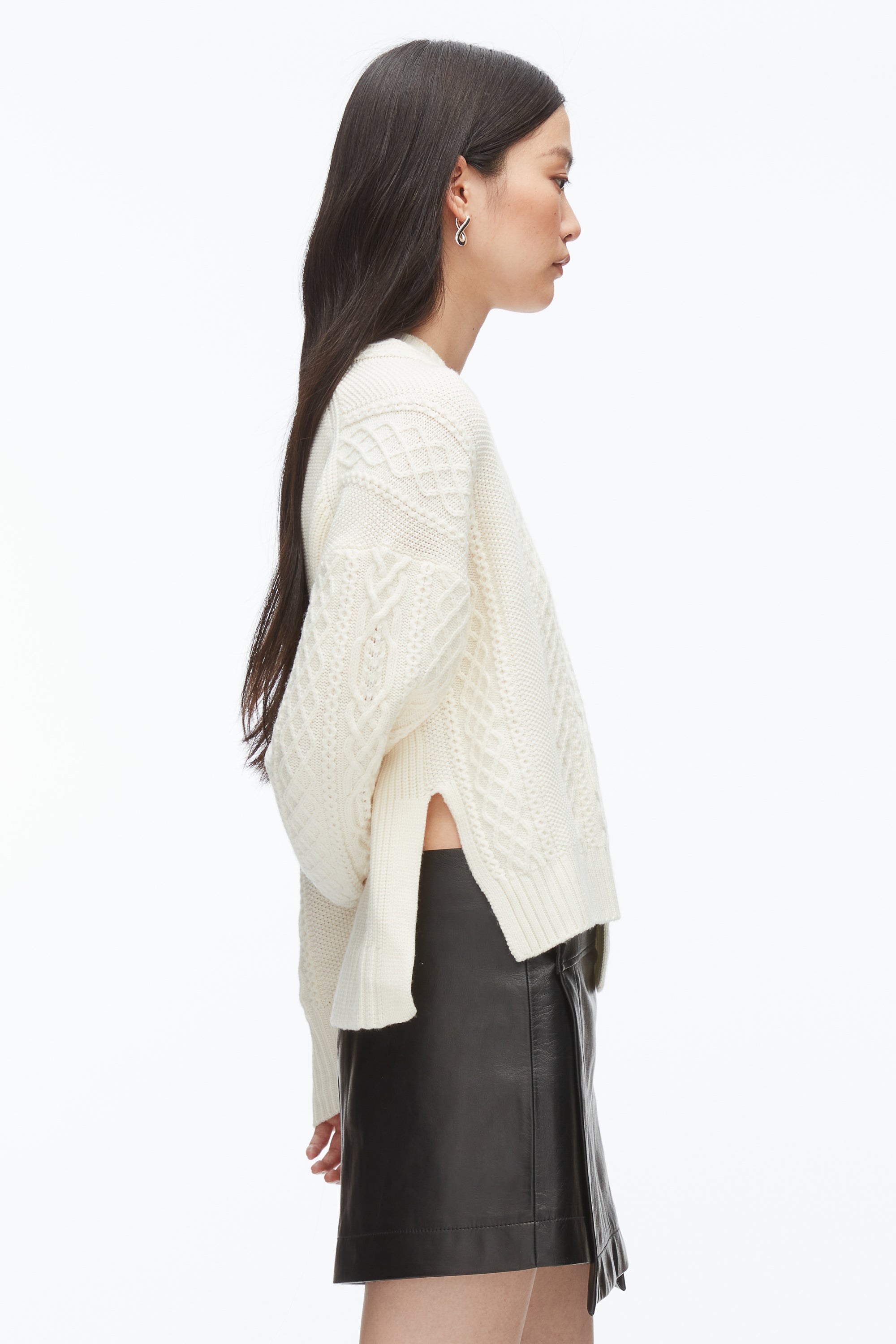 Ivory Cable Mix Double Layer Crewneck | 3.1 Phillip Lim