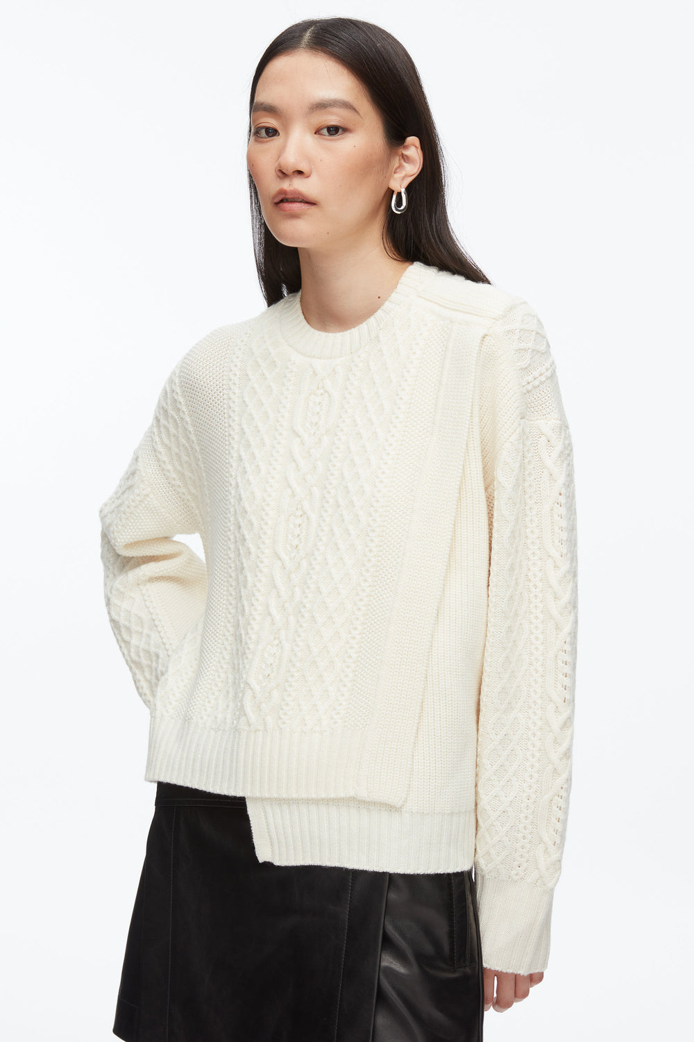 Ivory Cable Mix Double Layer Crewneck | 3.1 Phillip Lim
