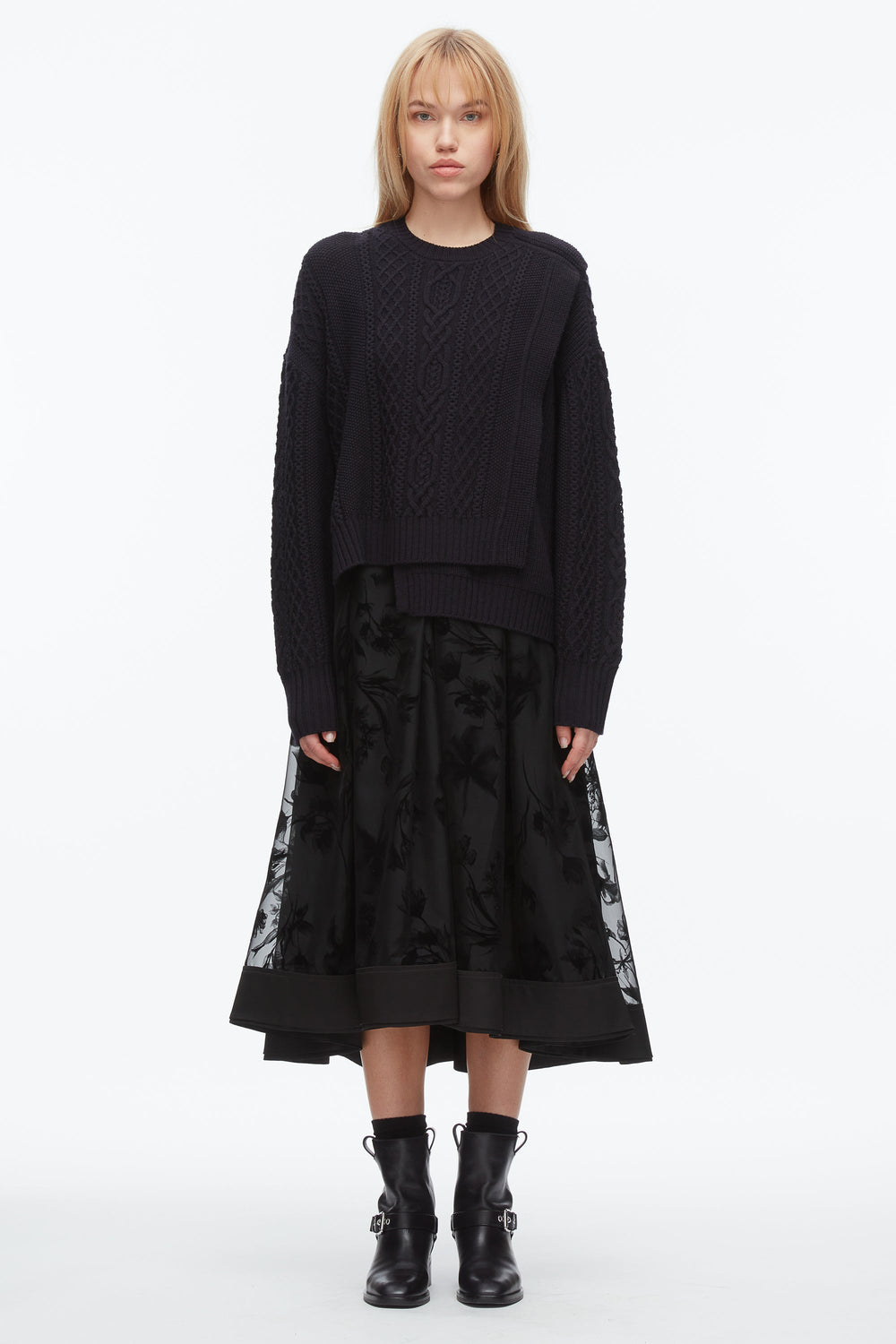 Midnight Cable Mix Double Layer Crewneck | 3.1 Phillip Lim