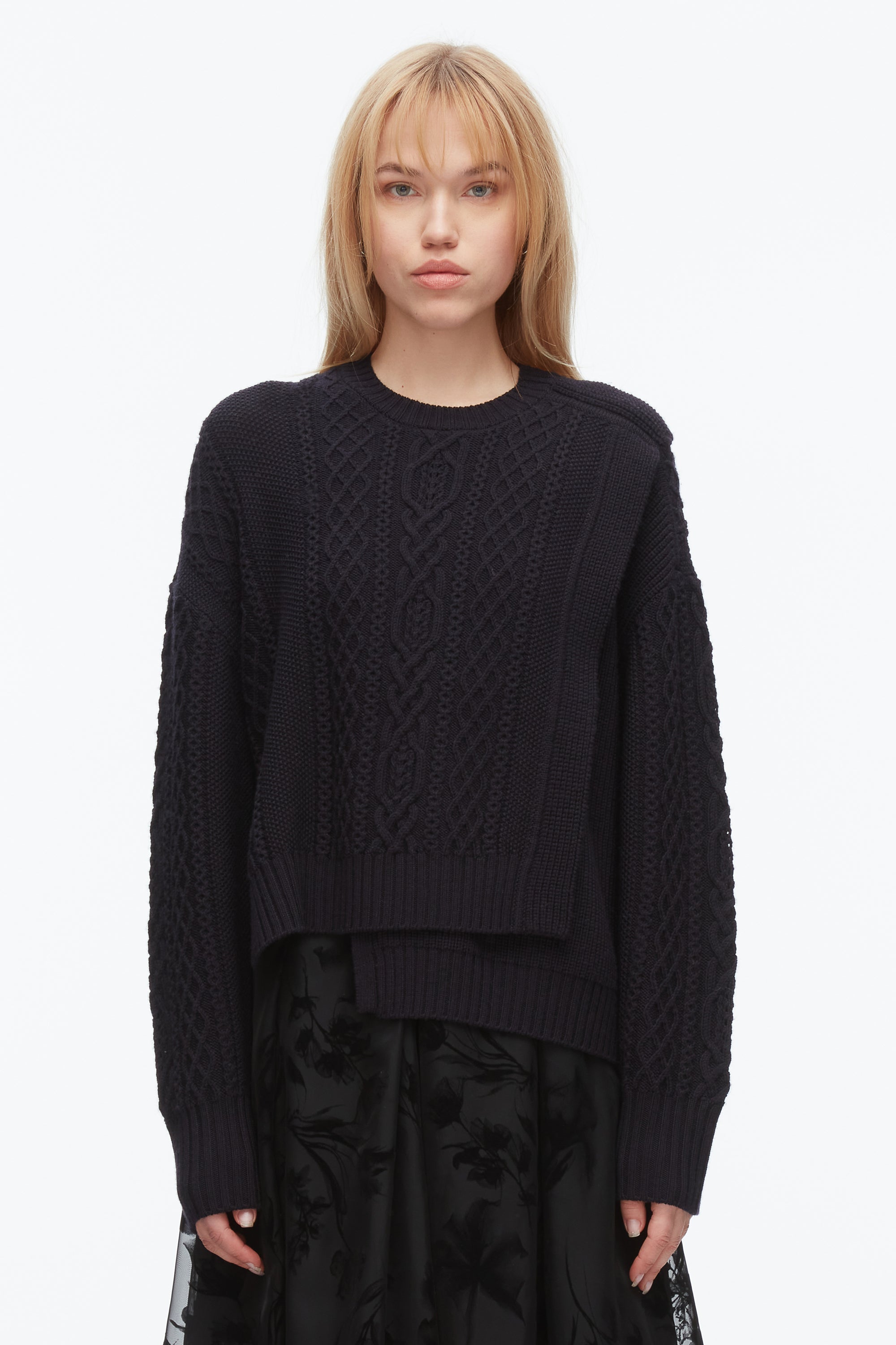 Midnight Cable Mix Double Layer Crewneck | 3.1 Phillip Lim