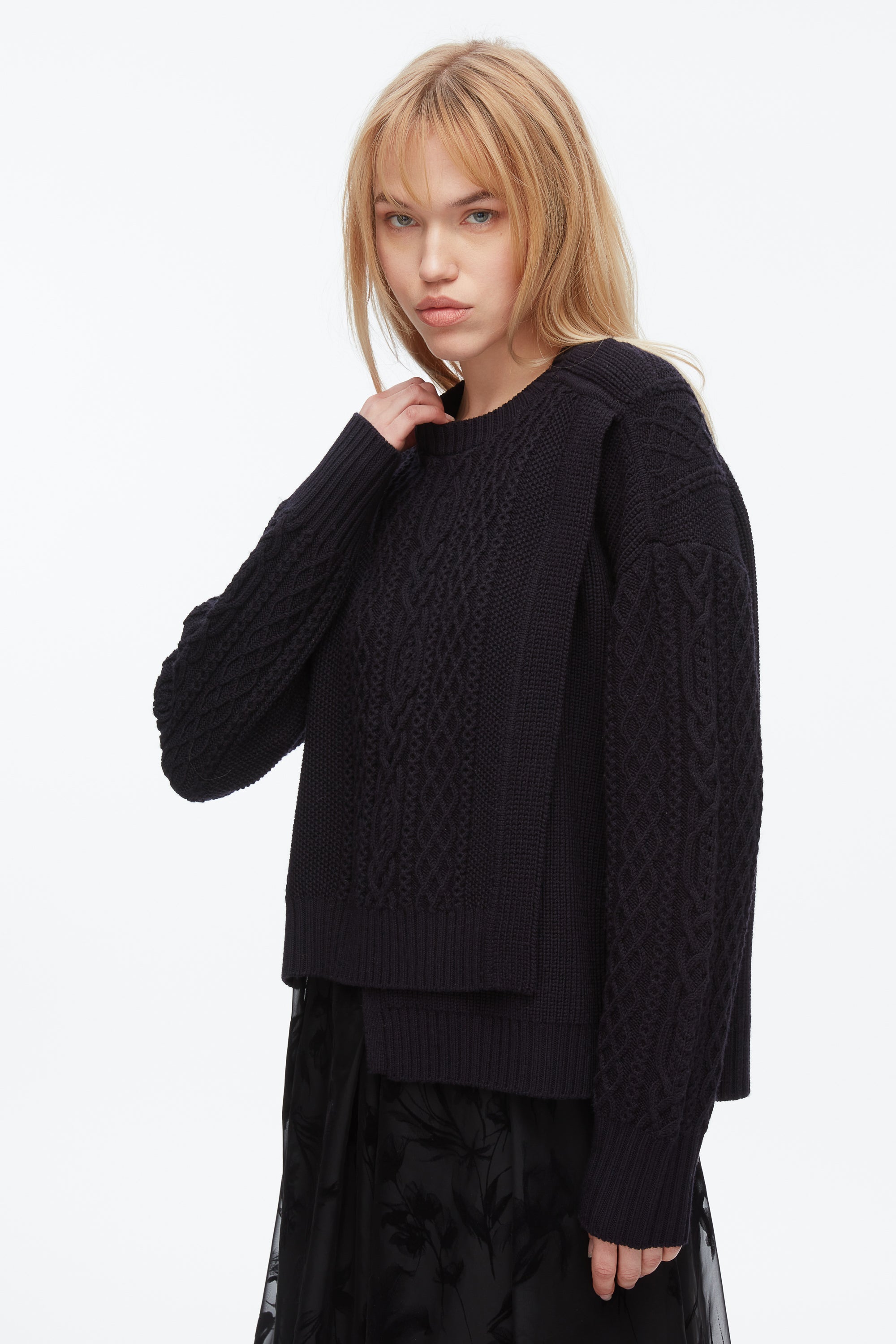 Midnight Cable Mix Double Layer Crewneck | 3.1 Phillip Lim