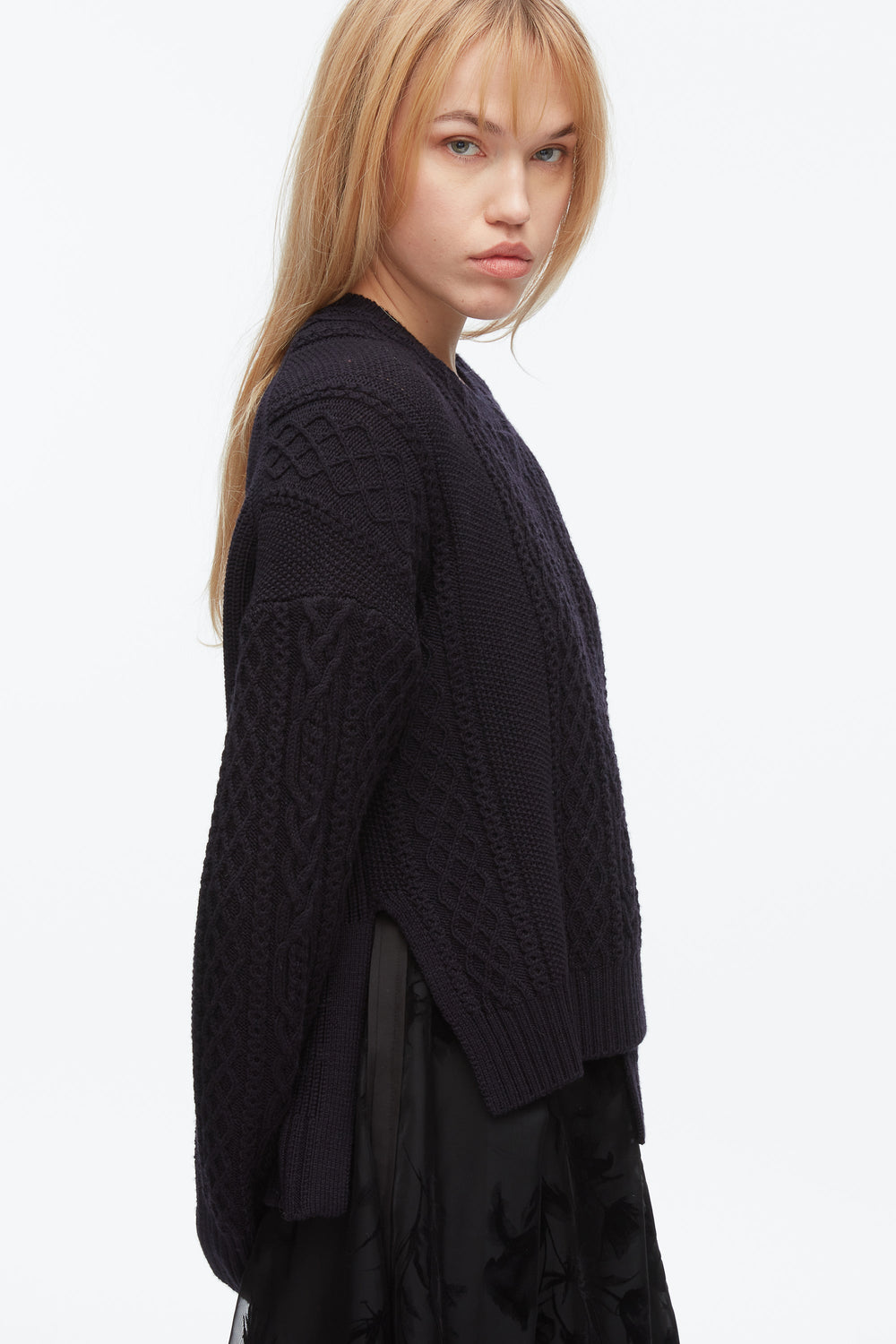 Midnight Cable Mix Double Layer Crewneck | 3.1 Phillip Lim