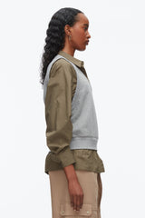 Grey Melange-Army Layered Vest Ruched Sleeve Shirt | 3.1 Phillip Lim