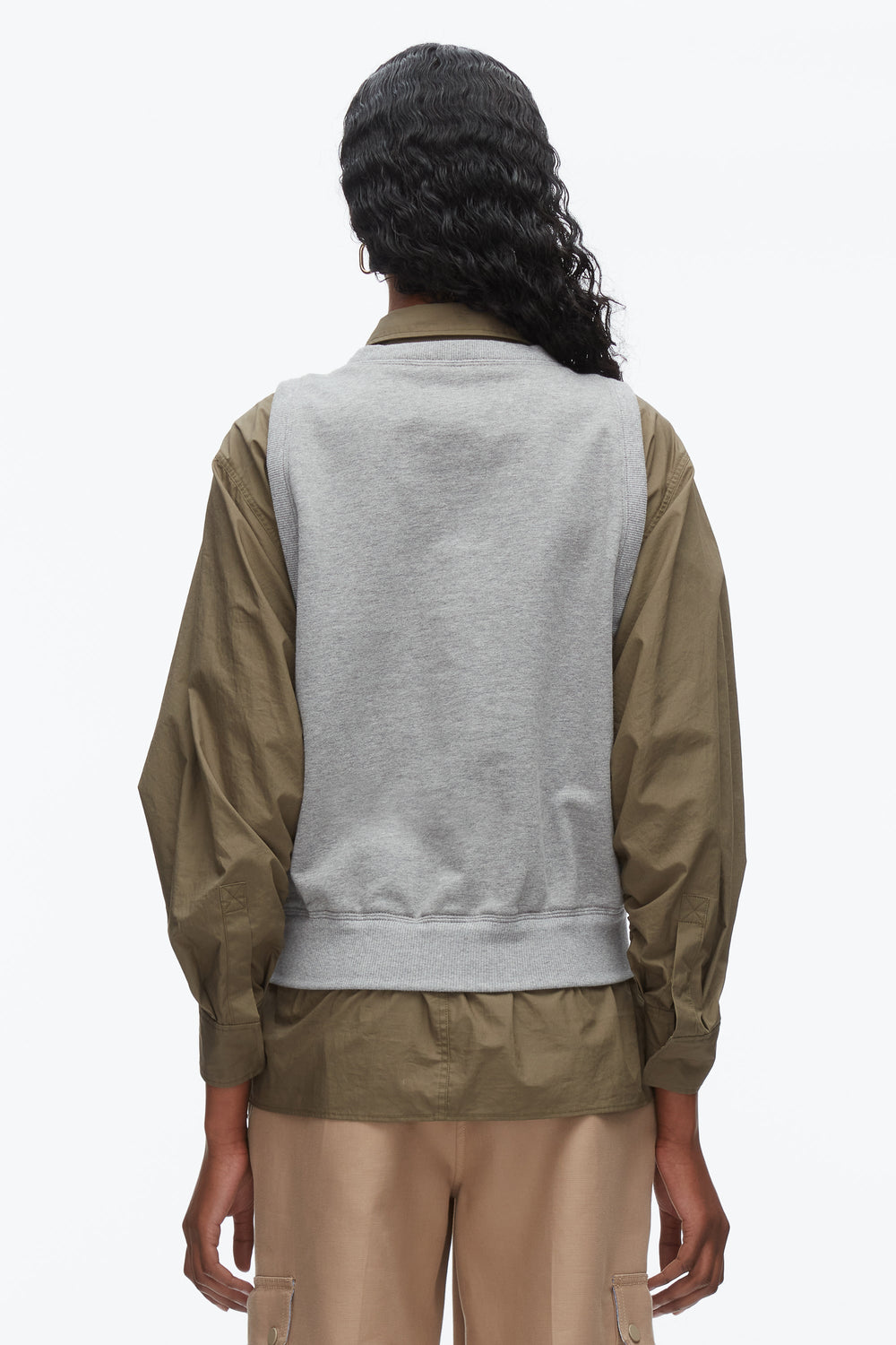 Grey Melange-Army Layered Vest Ruched Sleeve Shirt | 3.1 Phillip Lim