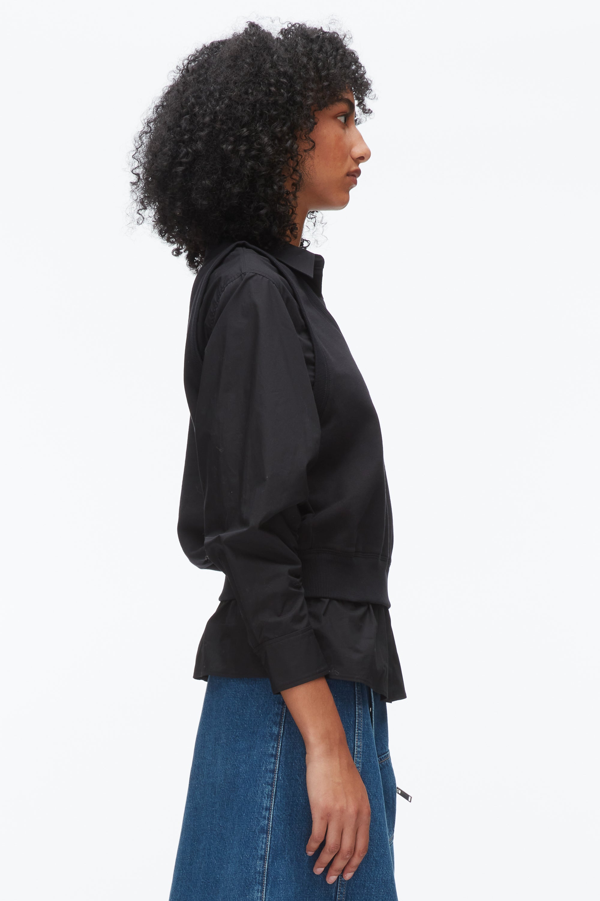 Black-Black Layered Vest Ruched Sleeve Shirt | 3.1 Phillip Lim