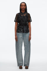 Black Flocked Organza Short Sleeve Shirt | 3.1 Phillip Lim