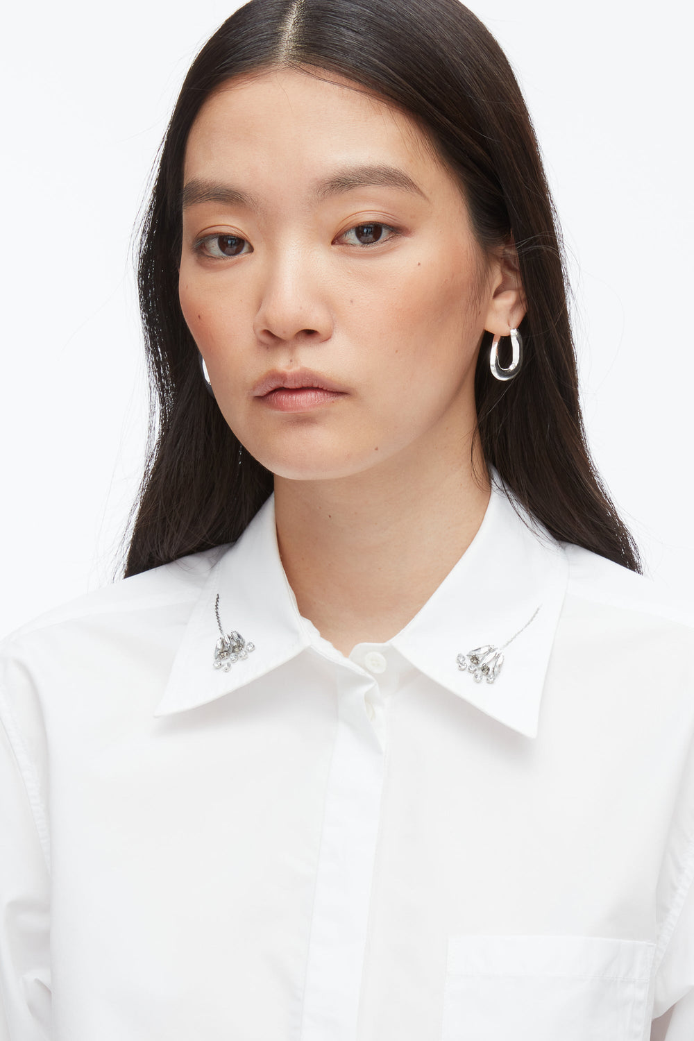 White Cropped Shirt with Embroidered Collar | 3.1 Phillip Lim