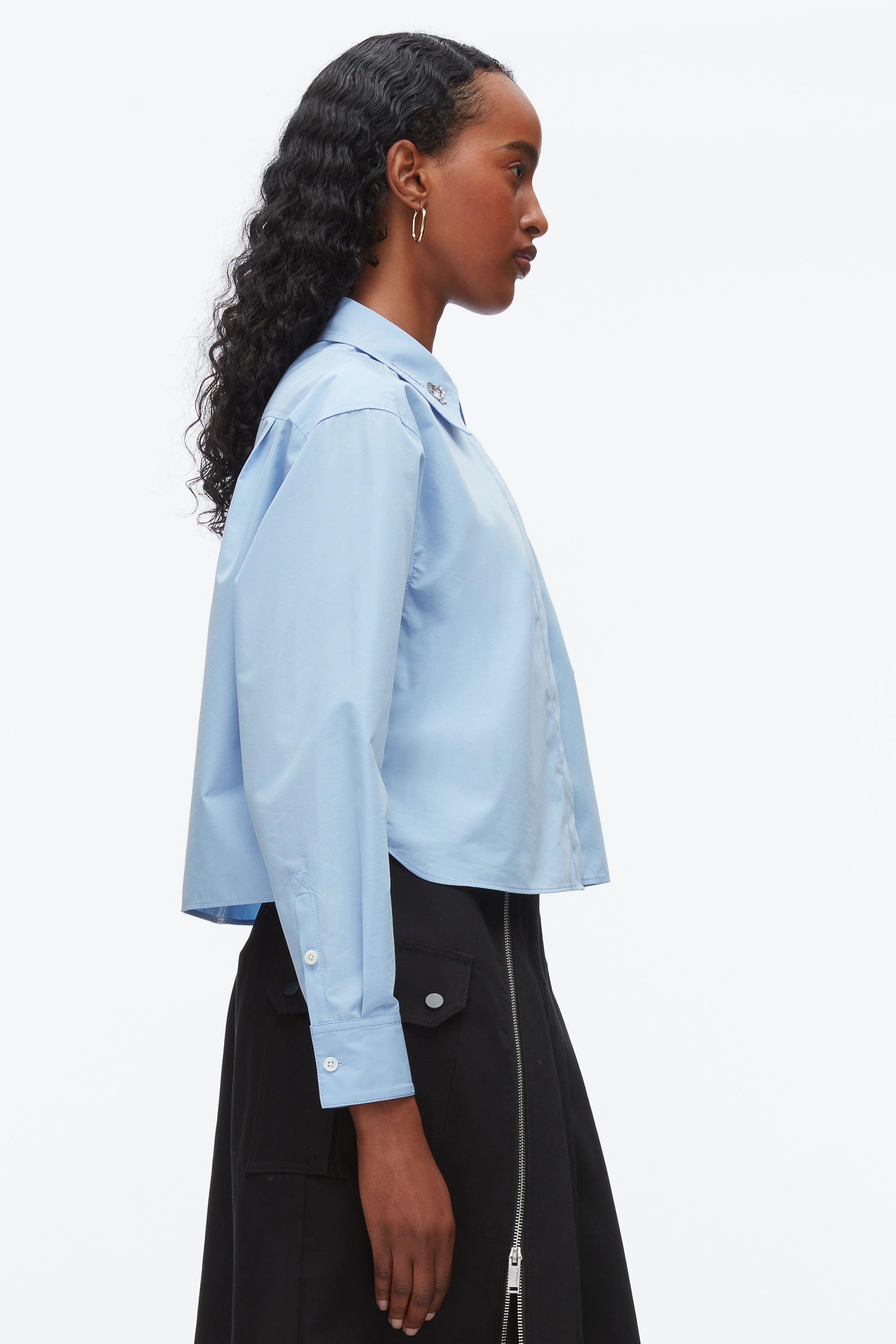 Oxford Blue Cropped Shirt with Embroidered Collar | 3.1 Phillip Lim