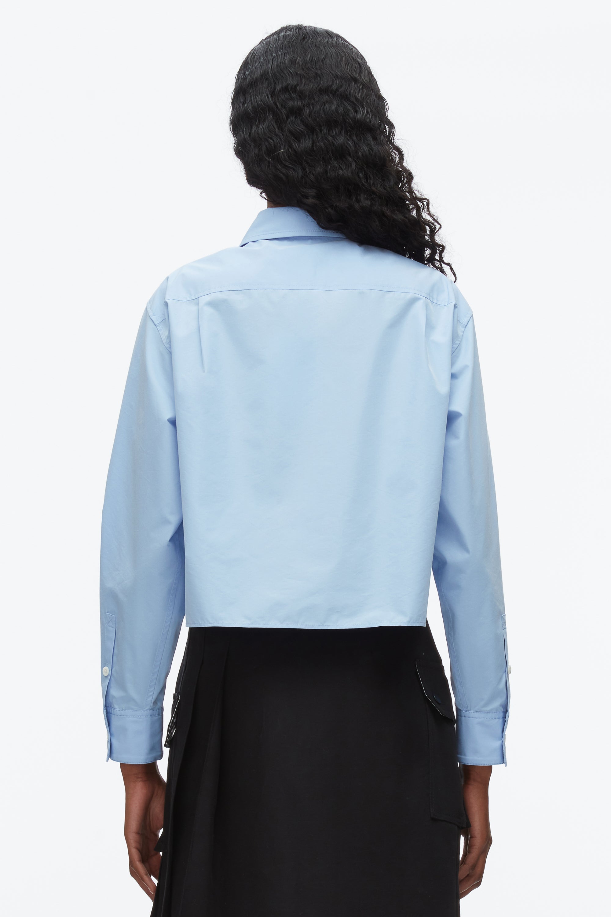 Oxford Blue Cropped Shirt with Embroidered Collar | 3.1 Phillip Lim