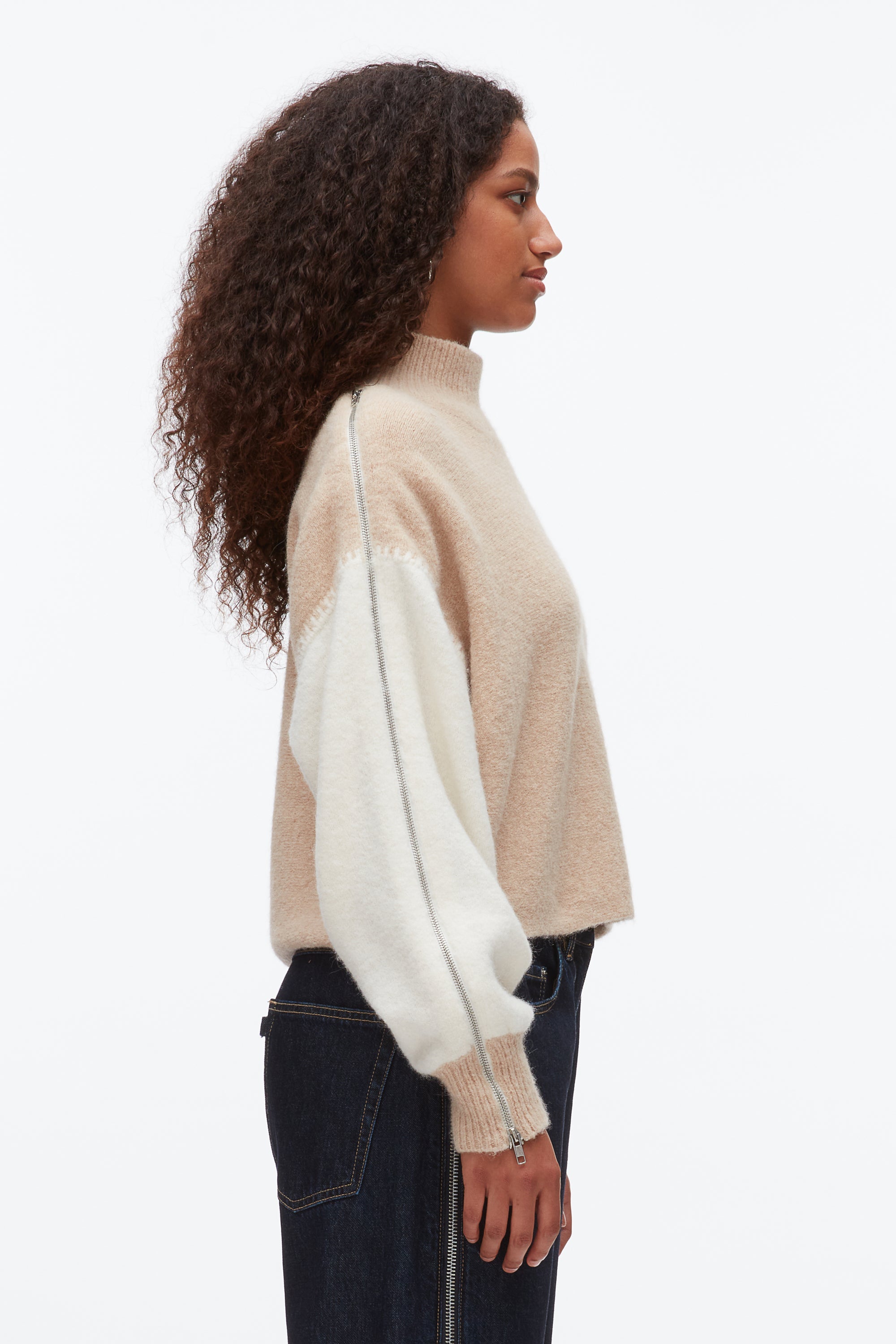 Ivory-Beige Colorblock Zip Sleeve Turtleneck | 3.1 Phillip Lim