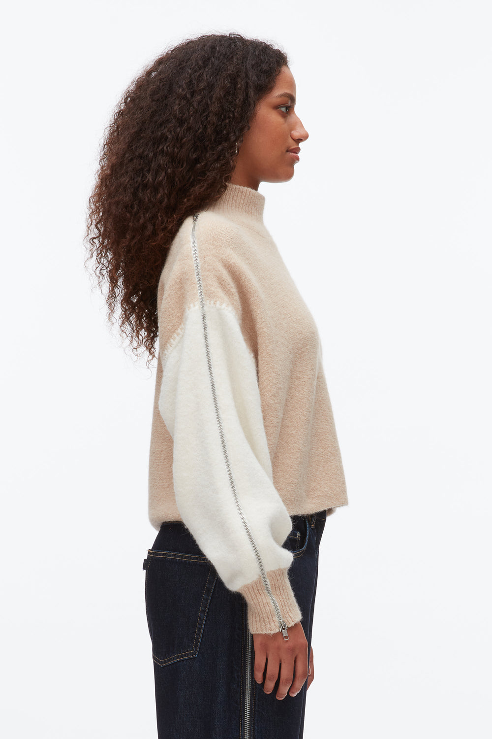 Ivory-Beige Colorblock Zip Sleeve Turtleneck | 3.1 Phillip Lim