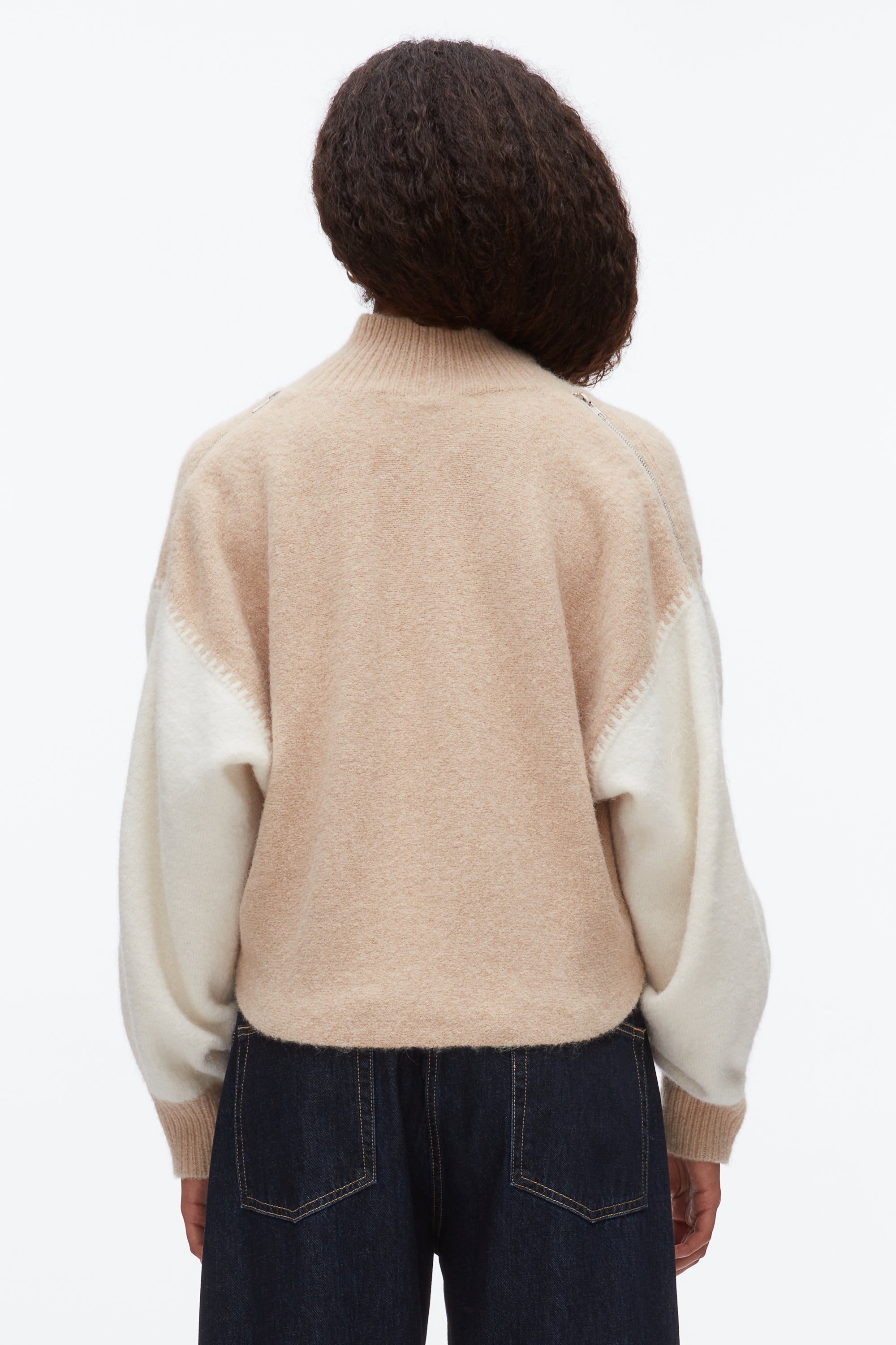 Ivory-Beige Colorblock Zip Sleeve Turtleneck | 3.1 Phillip Lim