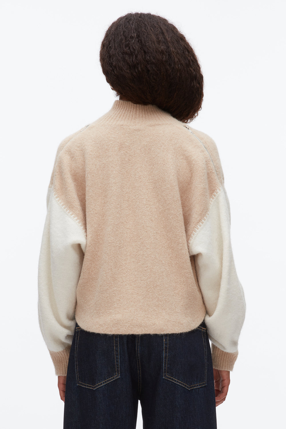 Ivory-Beige Colorblock Zip Sleeve Turtleneck | 3.1 Phillip Lim