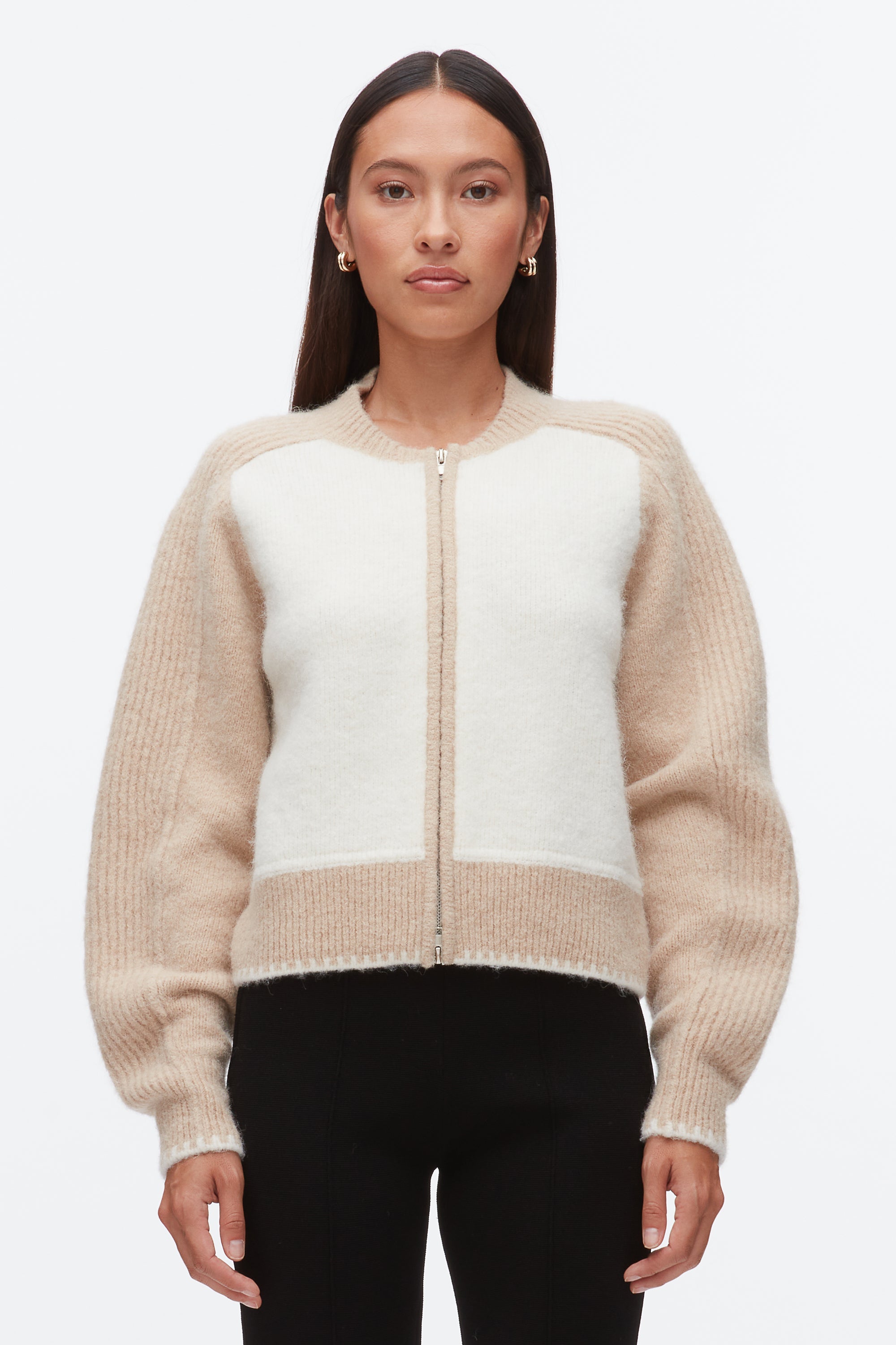 Ivory-Beige Colorblock Zip Cardigan | 3.1 Phillip Lim