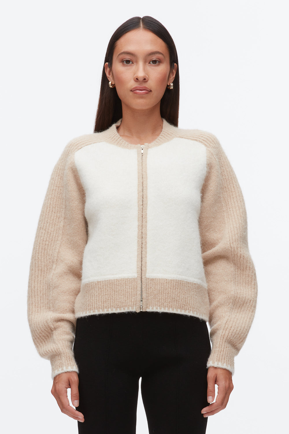 Ivory-Beige Colorblock Zip Cardigan | 3.1 Phillip Lim