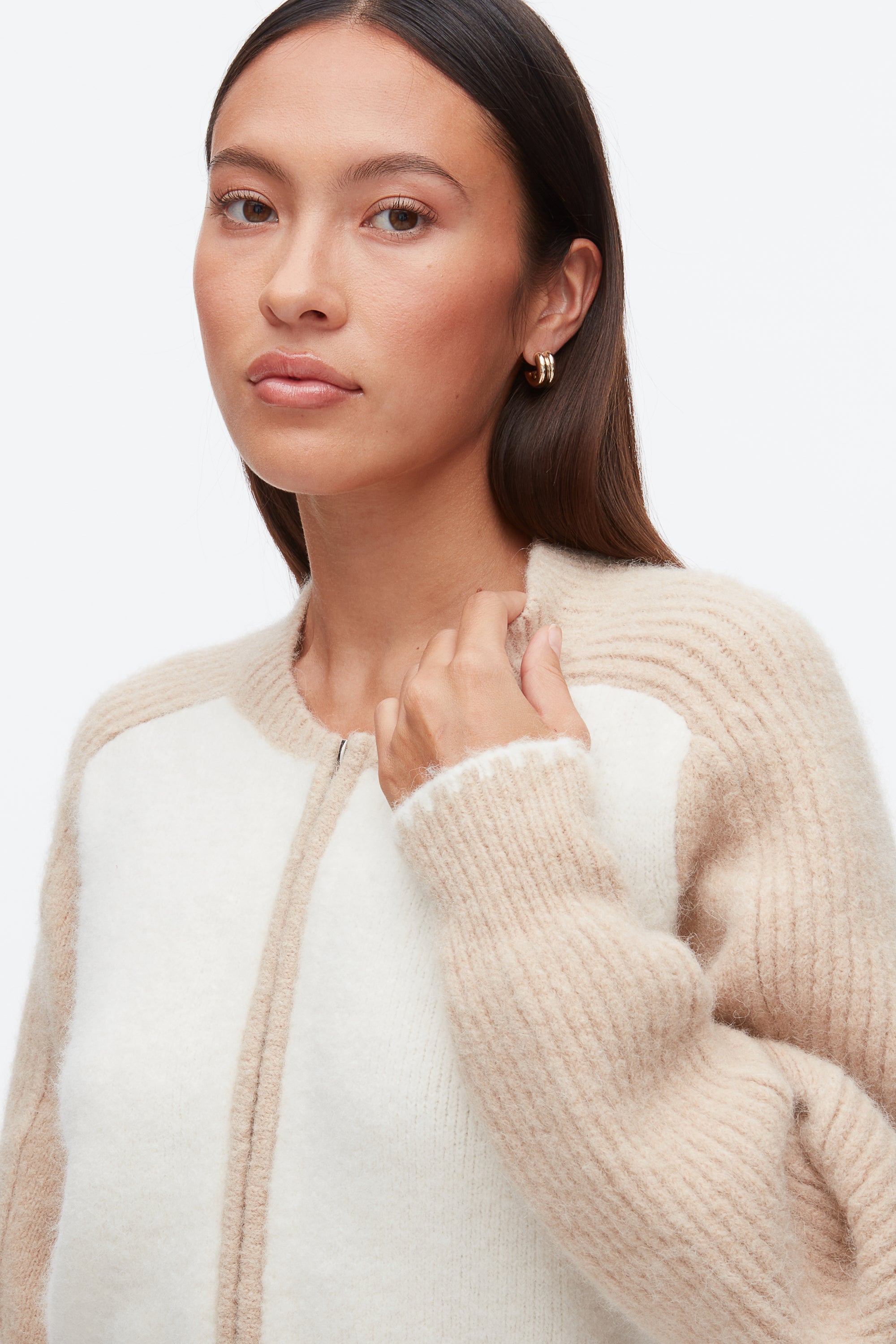 Ivory-Beige Colorblock Zip Cardigan | 3.1 Phillip Lim