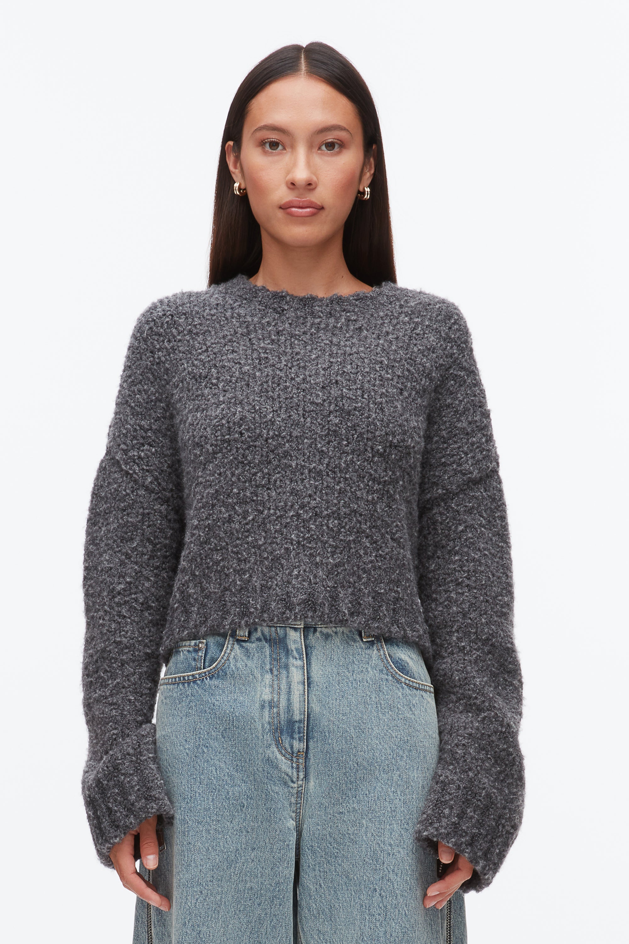 Charcoal Melange Boucle Zipper Crewneck | 3.1 Phillip Lim