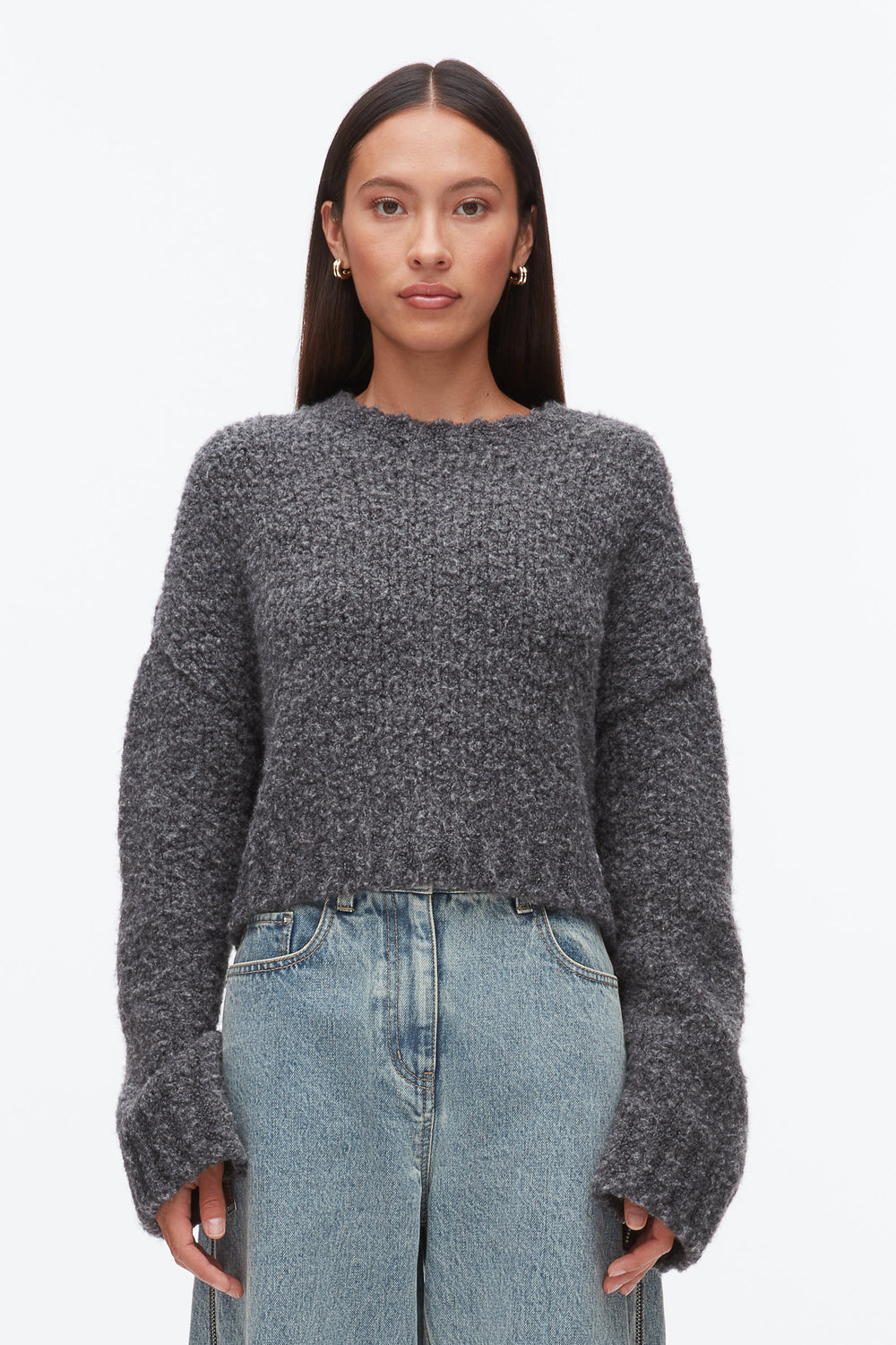 Charcoal Melange Boucle Zipper Crewneck | 3.1 Phillip Lim