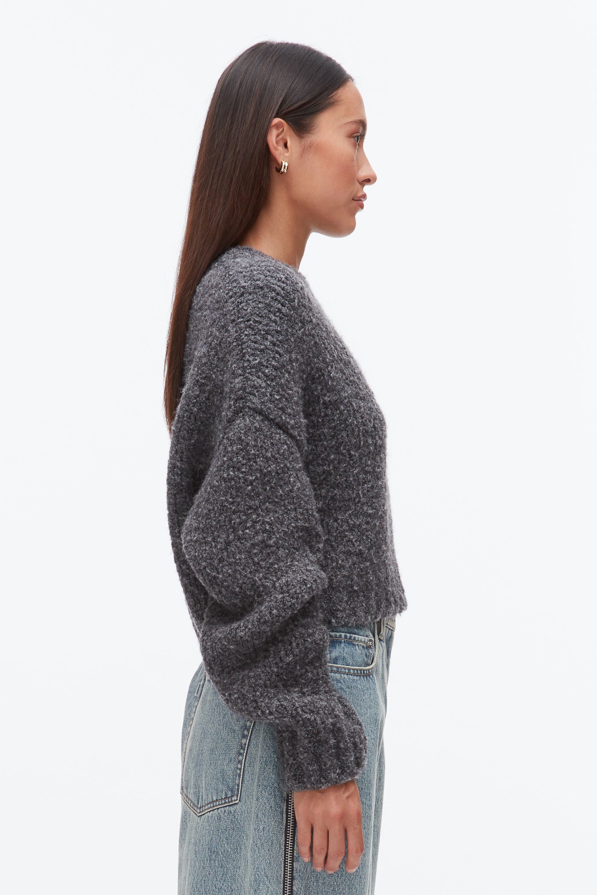 Charcoal Melange Boucle Zipper Crewneck | 3.1 Phillip Lim