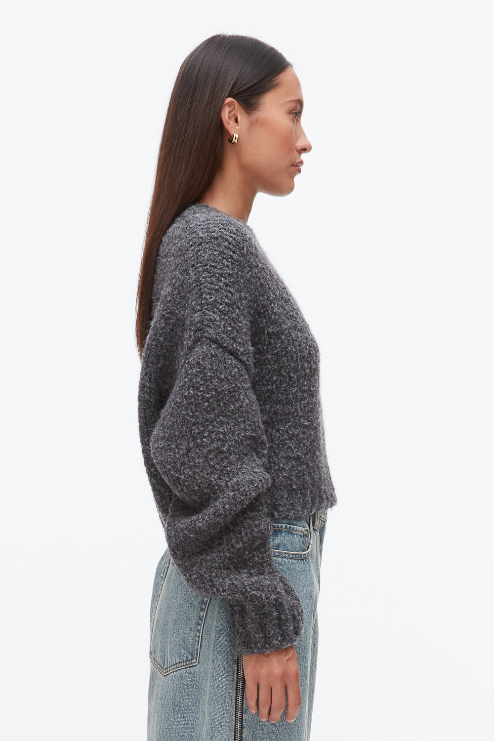 Charcoal Melange Boucle Zipper Crewneck | 3.1 Phillip Lim