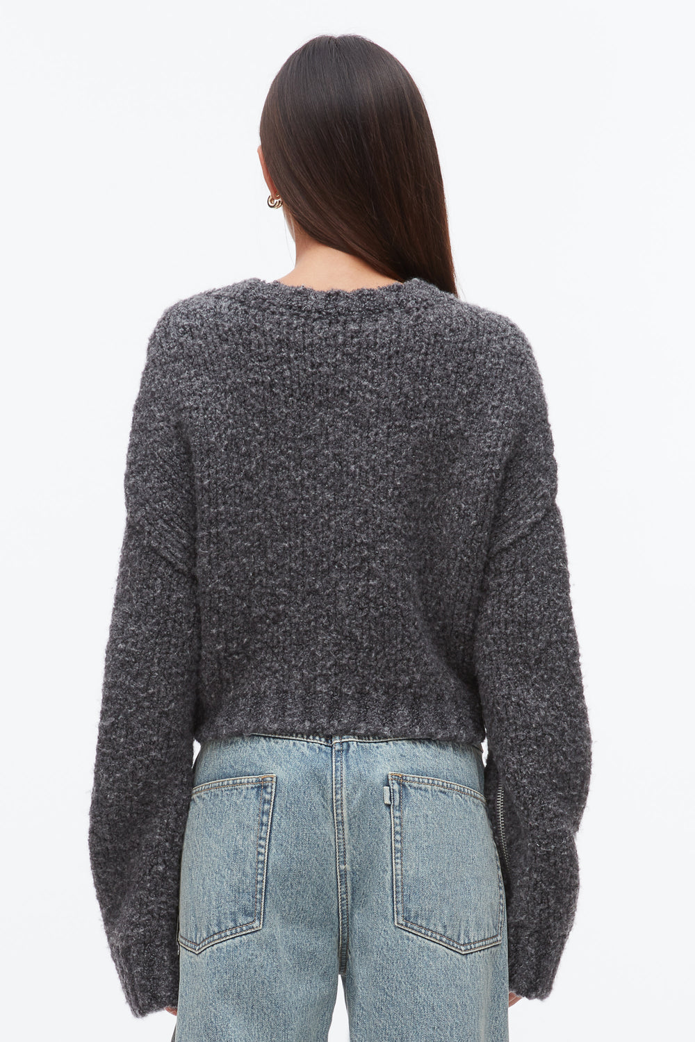 Charcoal Melange Boucle Zipper Crewneck | 3.1 Phillip Lim