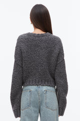 Charcoal Melange Boucle Zipper Crewneck | 3.1 Phillip Lim