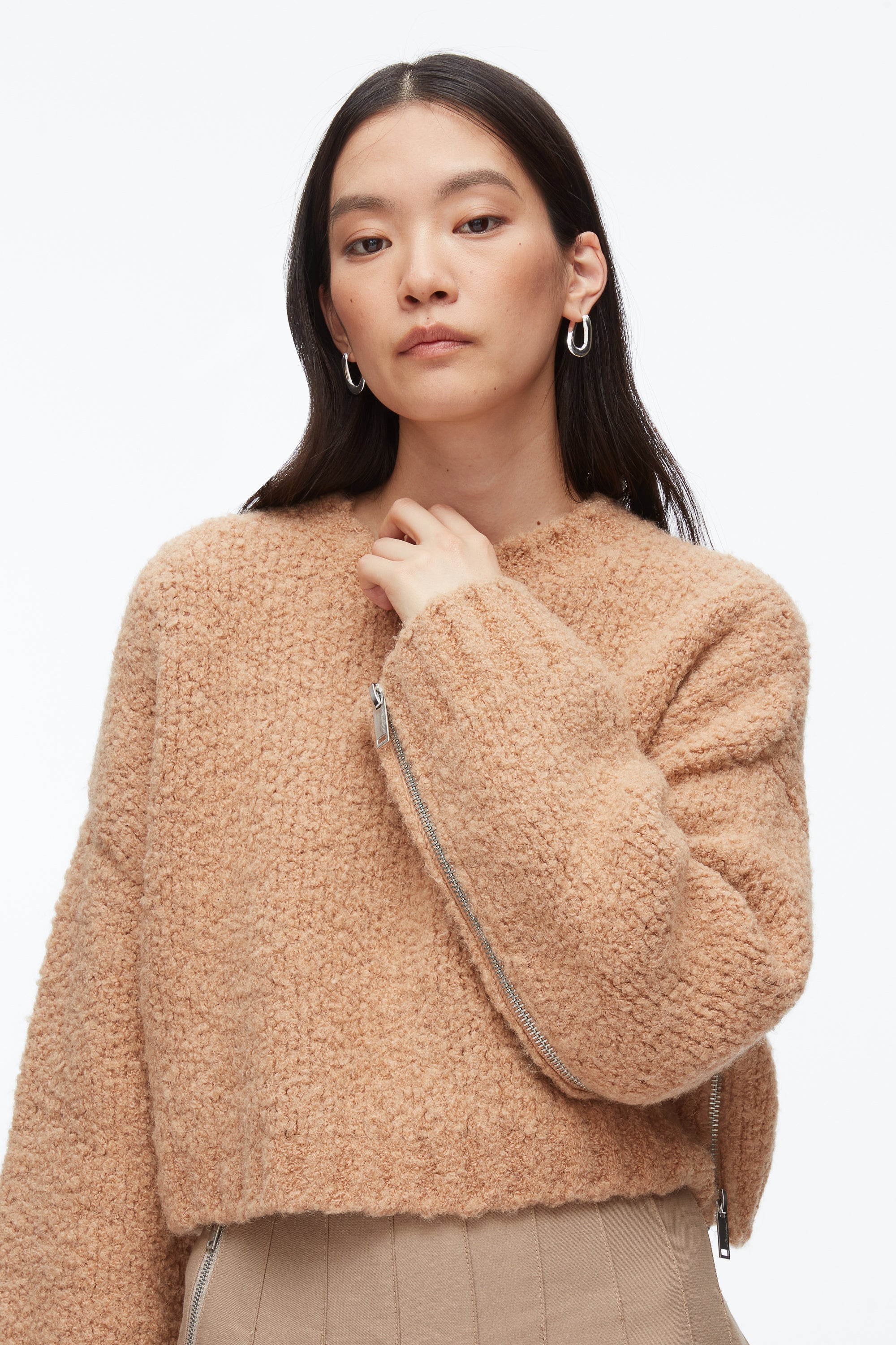 Fawn Boucle Zipper Crewneck | 3.1 Phillip Lim