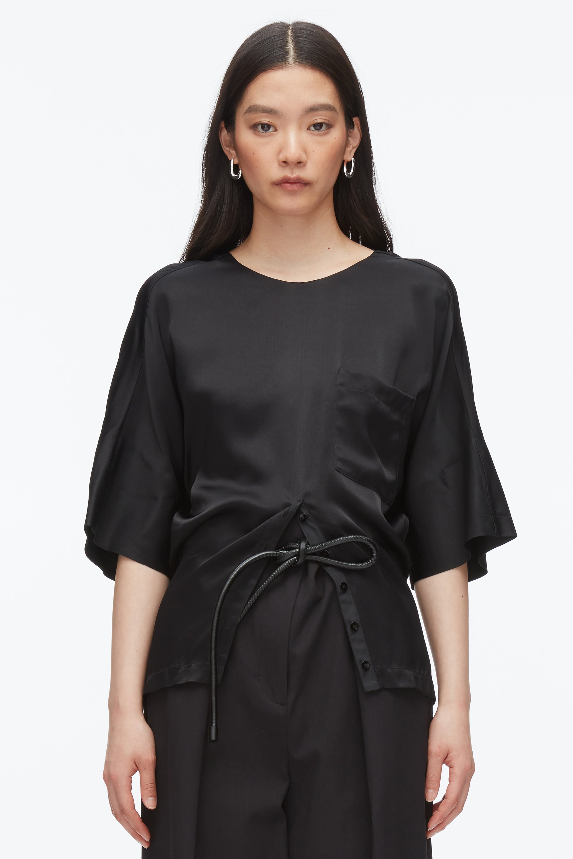 Black Short Sleeve Top with Button Placket | 3.1 Phillip Lim