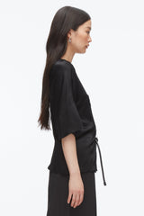 Black Short Sleeve Top with Button Placket | 3.1 Phillip Lim