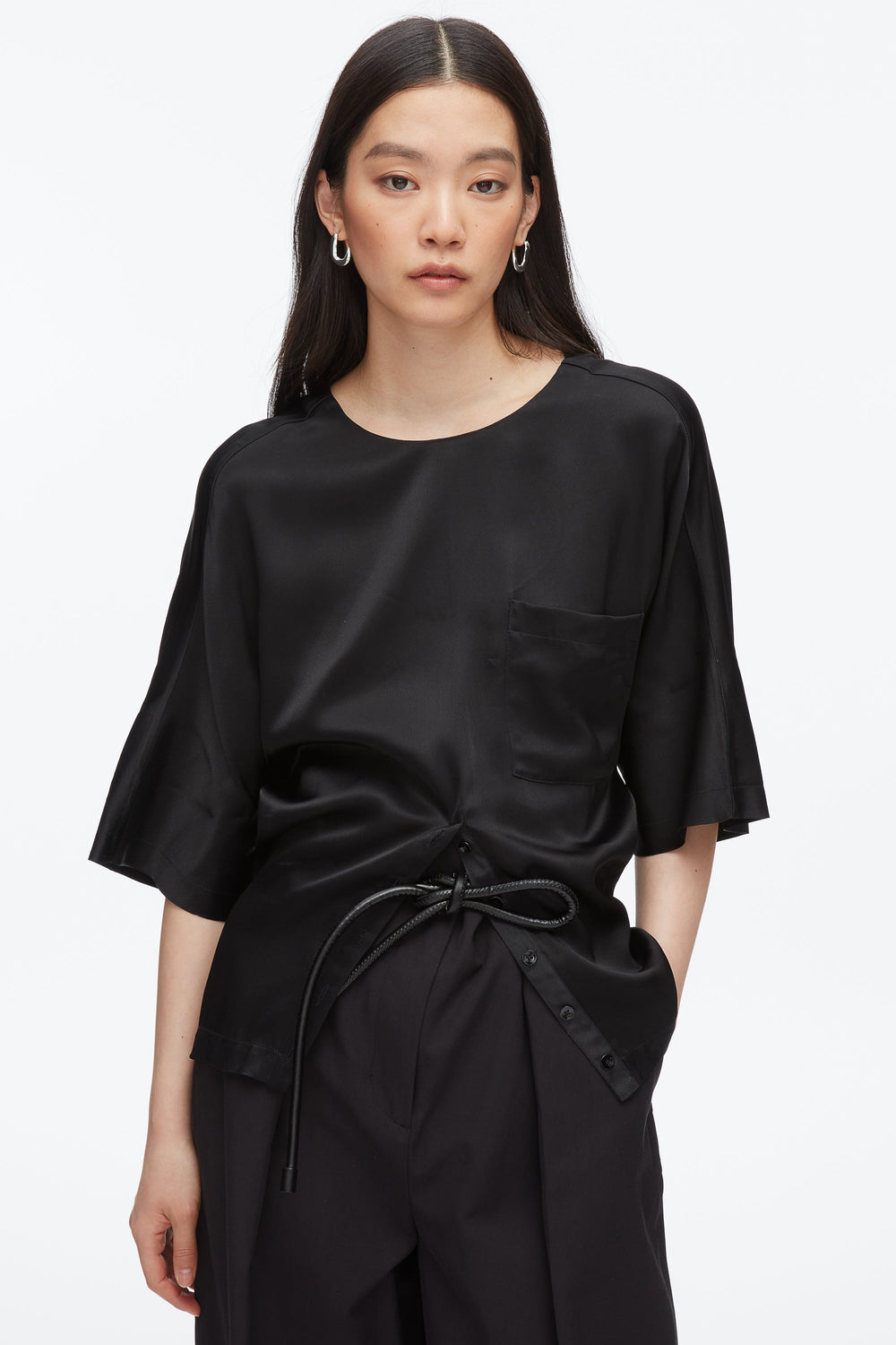 Black Short Sleeve Top with Button Placket | 3.1 Phillip Lim