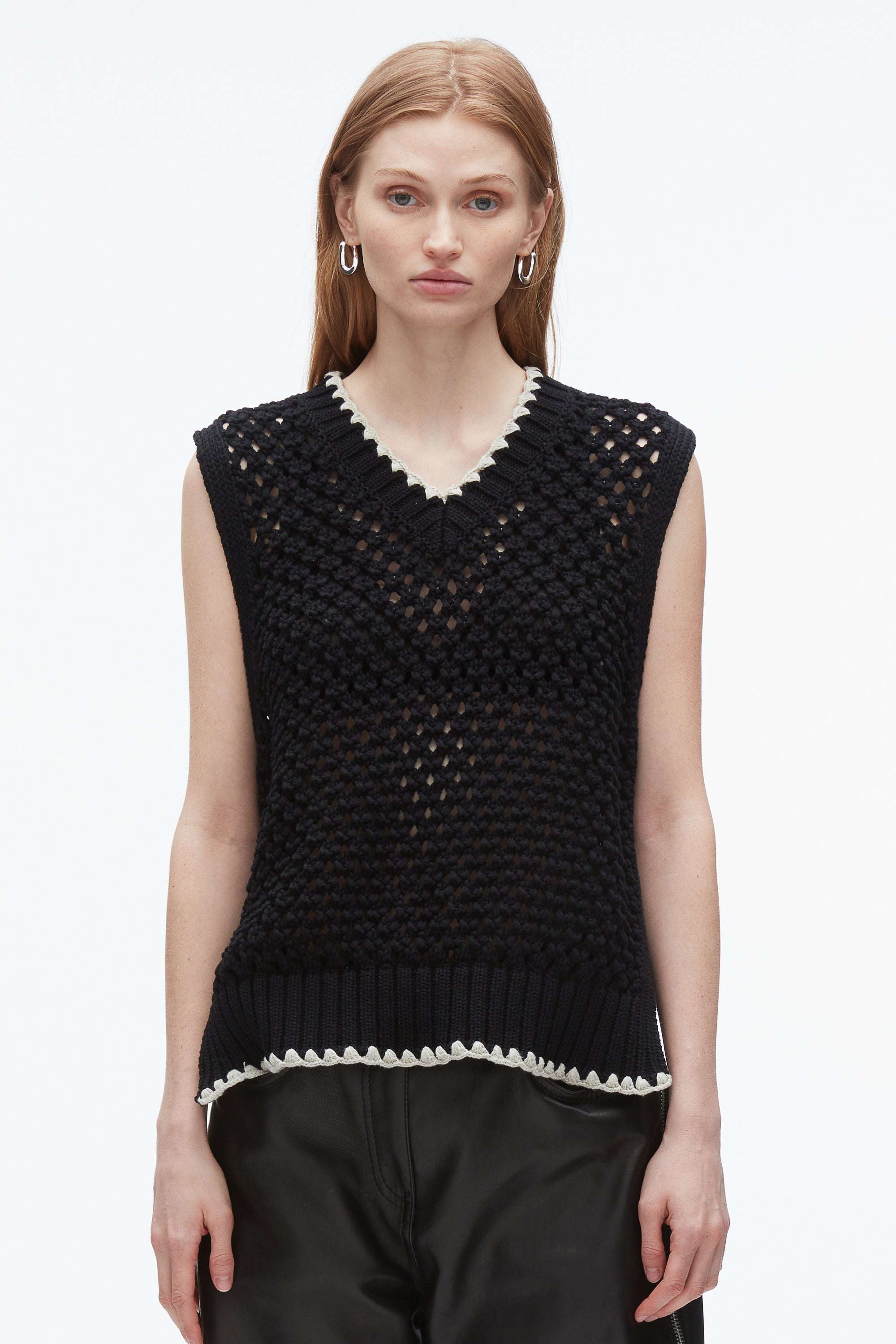 Black Open Work V-Neck Shell | 3.1 Phillip Lim