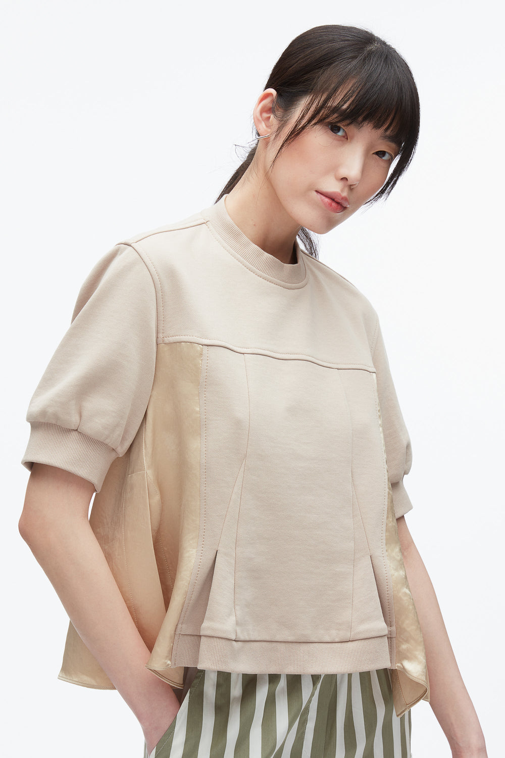 Concrete Satin Flounce Combo Terry Top | 3.1 Phillip Lim