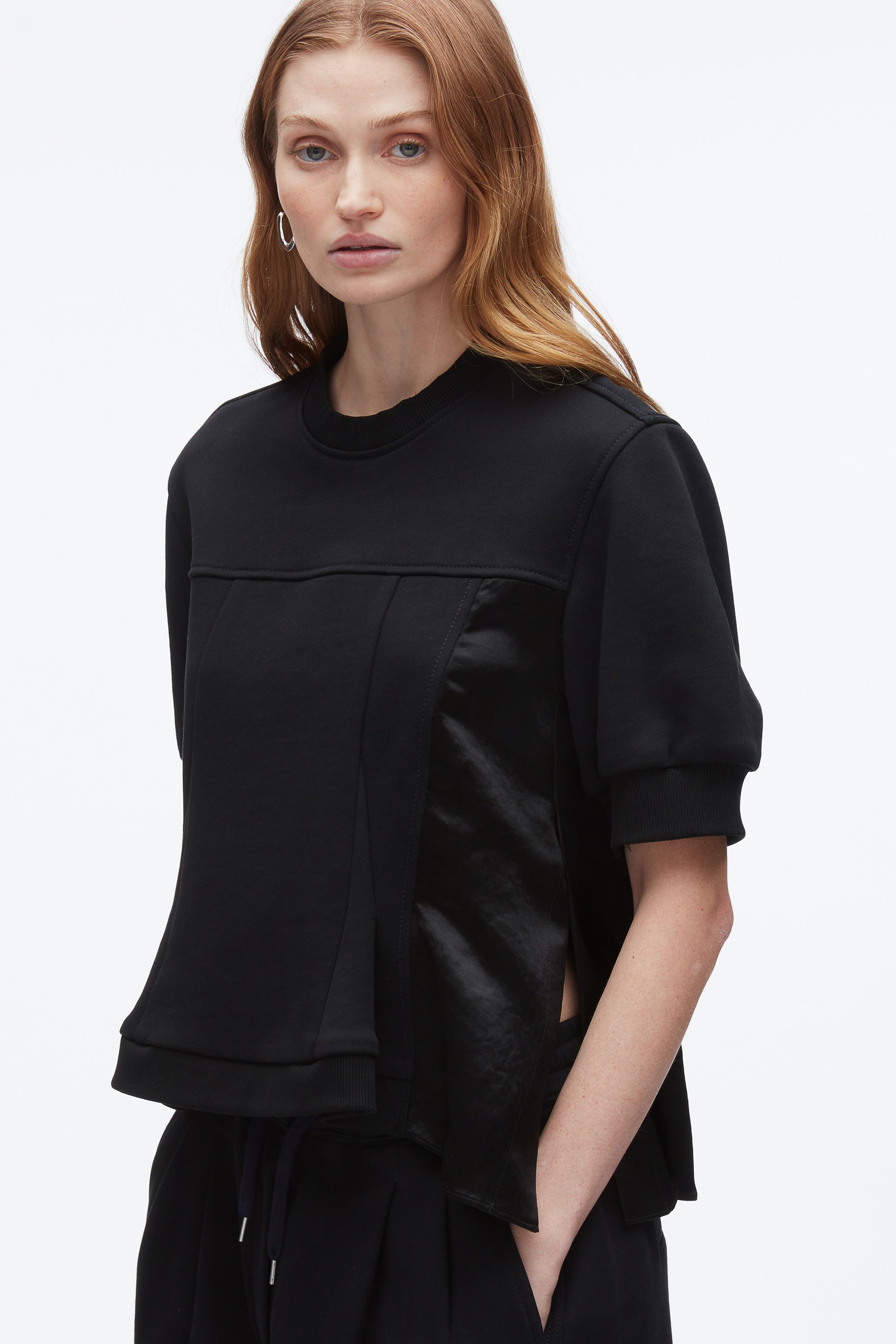 Midnight Satin Flounce Combo Terry Top | 3.1 Phillip Lim