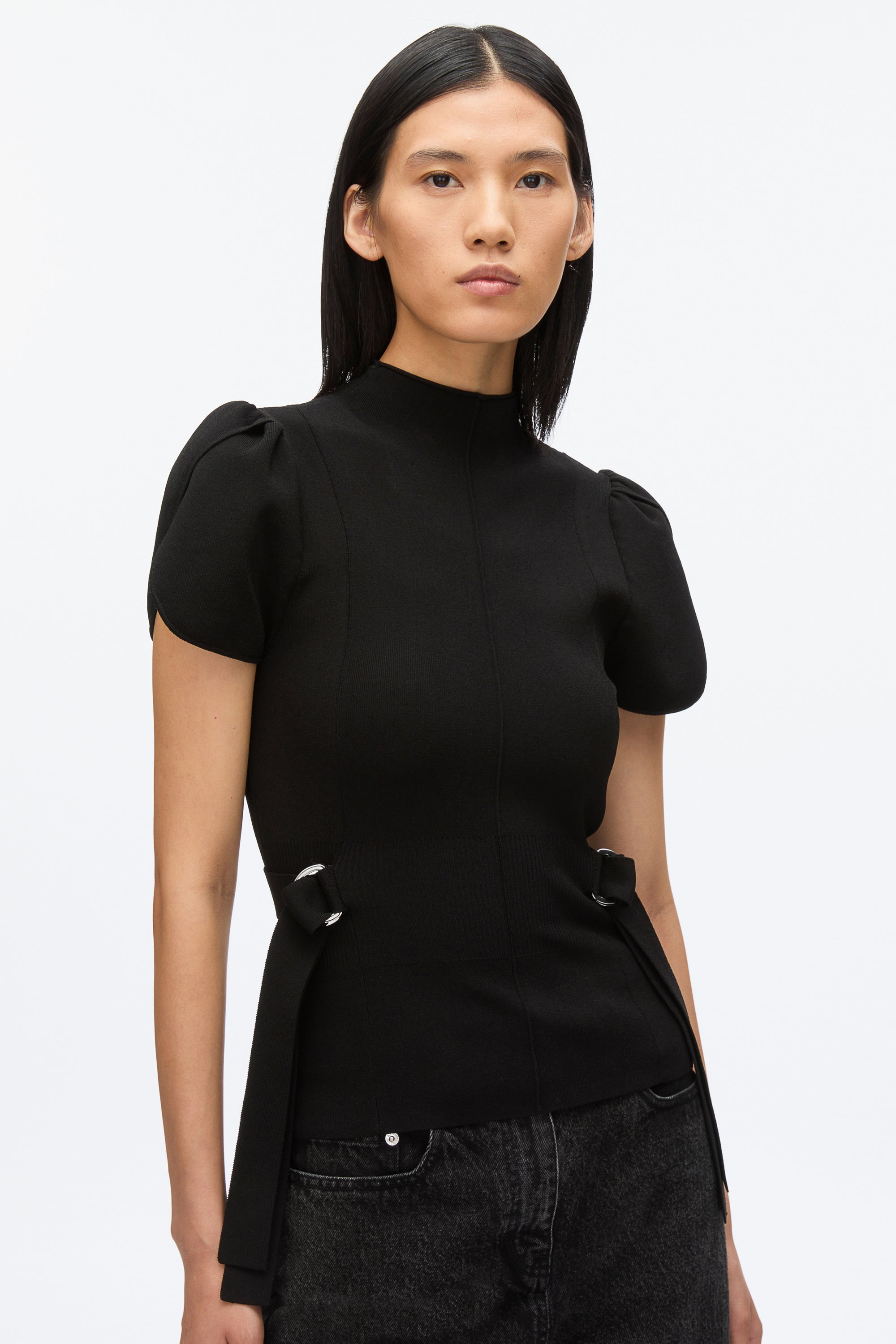 Black Compact Rib Tulip Top | 3.1 Phillip Lim