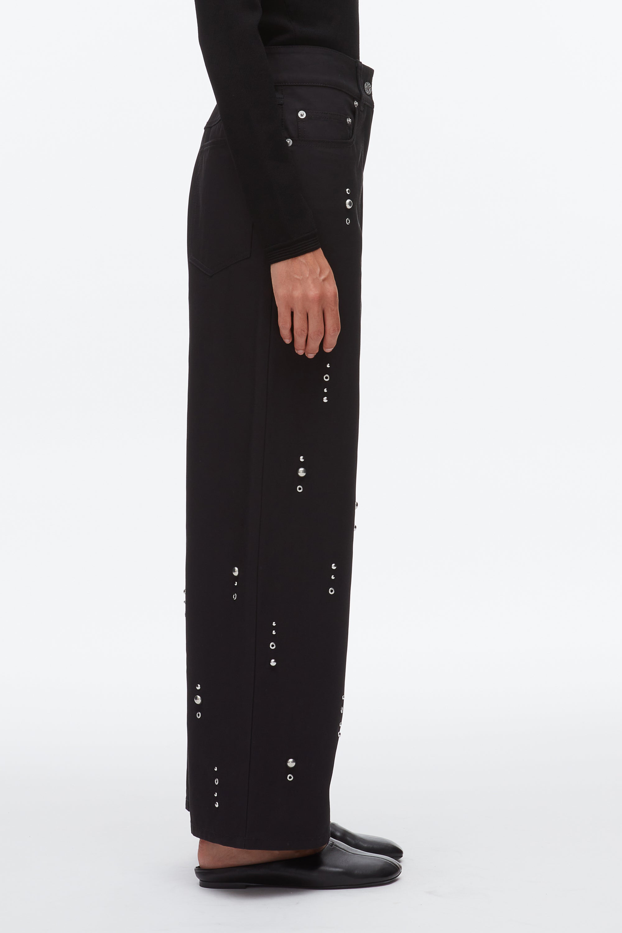 Black Stud Embellished Wide Leg Pant | 3.1 Phillip Lim
