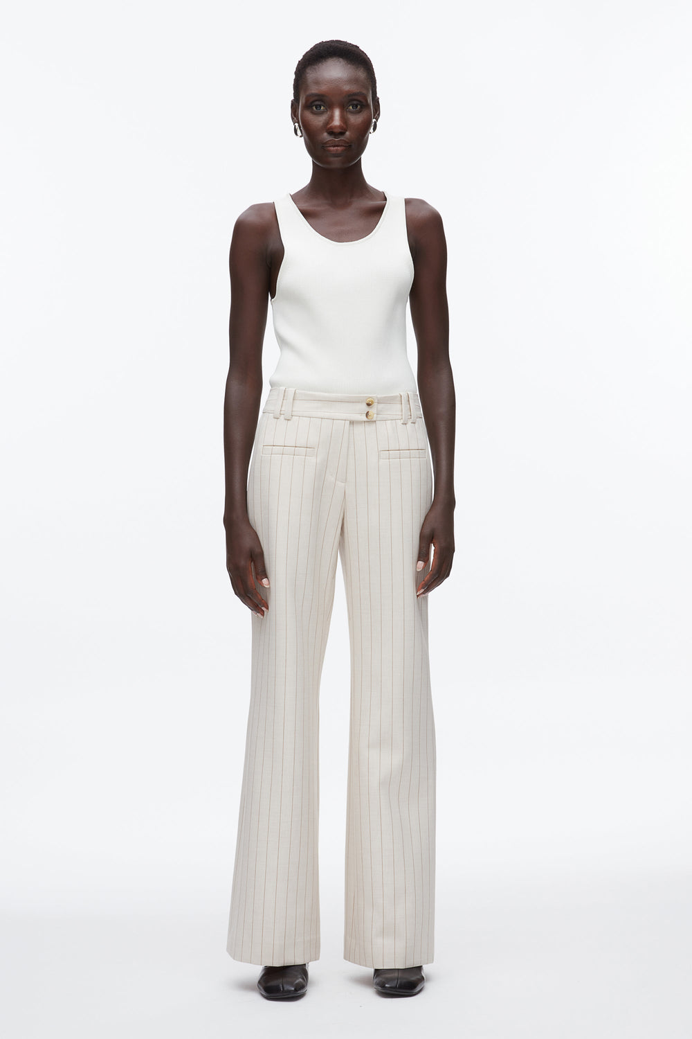 Ecru-Tan Pinstripe Trousers | 3.1 Phillip Lim