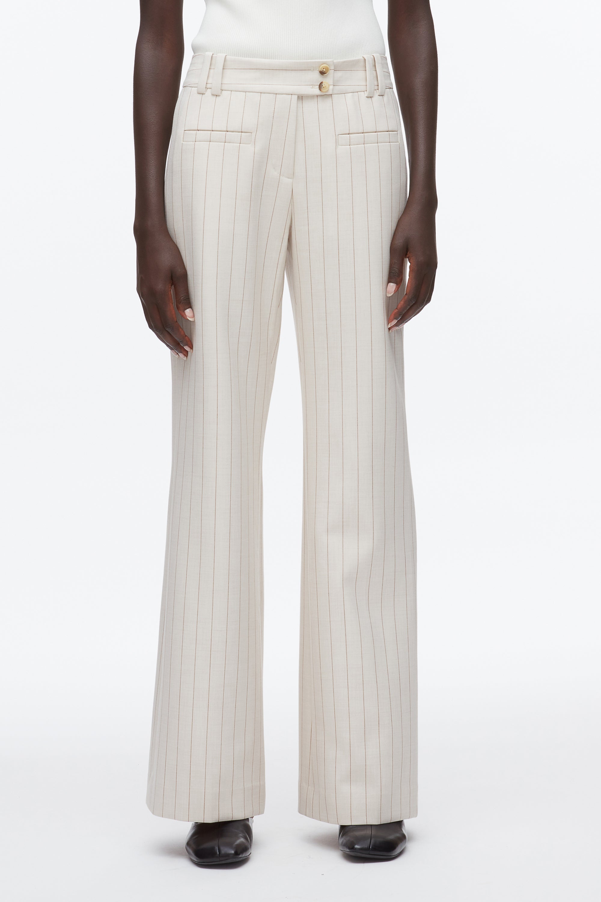 Ecru-Tan Pinstripe Trousers | 3.1 Phillip Lim