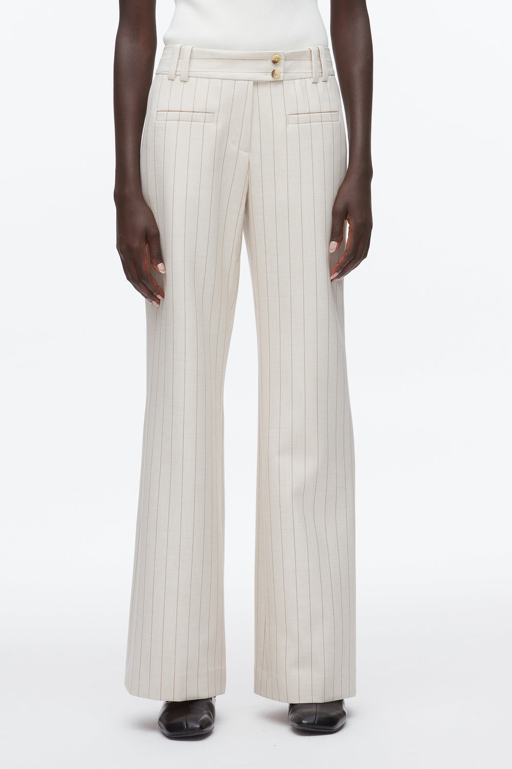 Ecru-Tan Pinstripe Trousers | 3.1 Phillip Lim