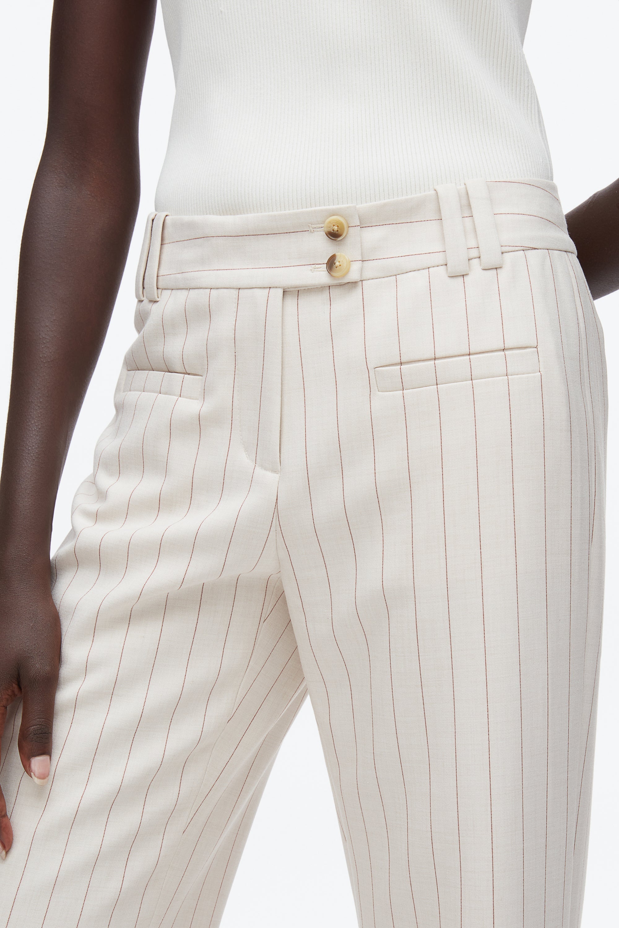 Ecru-Tan Pinstripe Trousers | 3.1 Phillip Lim
