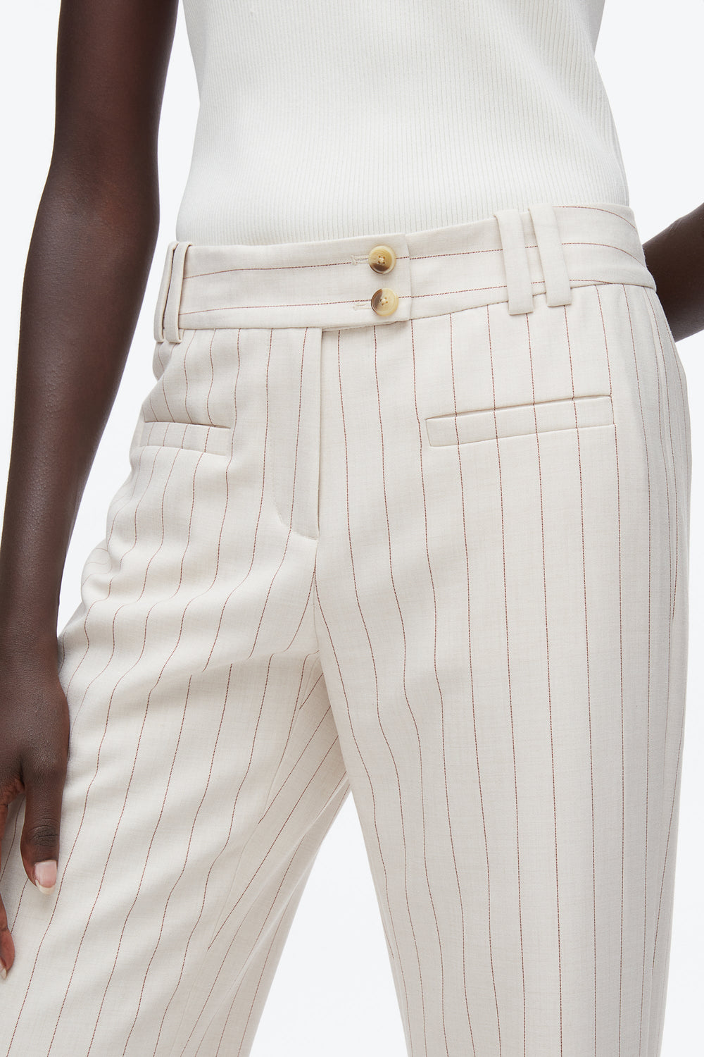 Ecru-Tan Pinstripe Trousers | 3.1 Phillip Lim