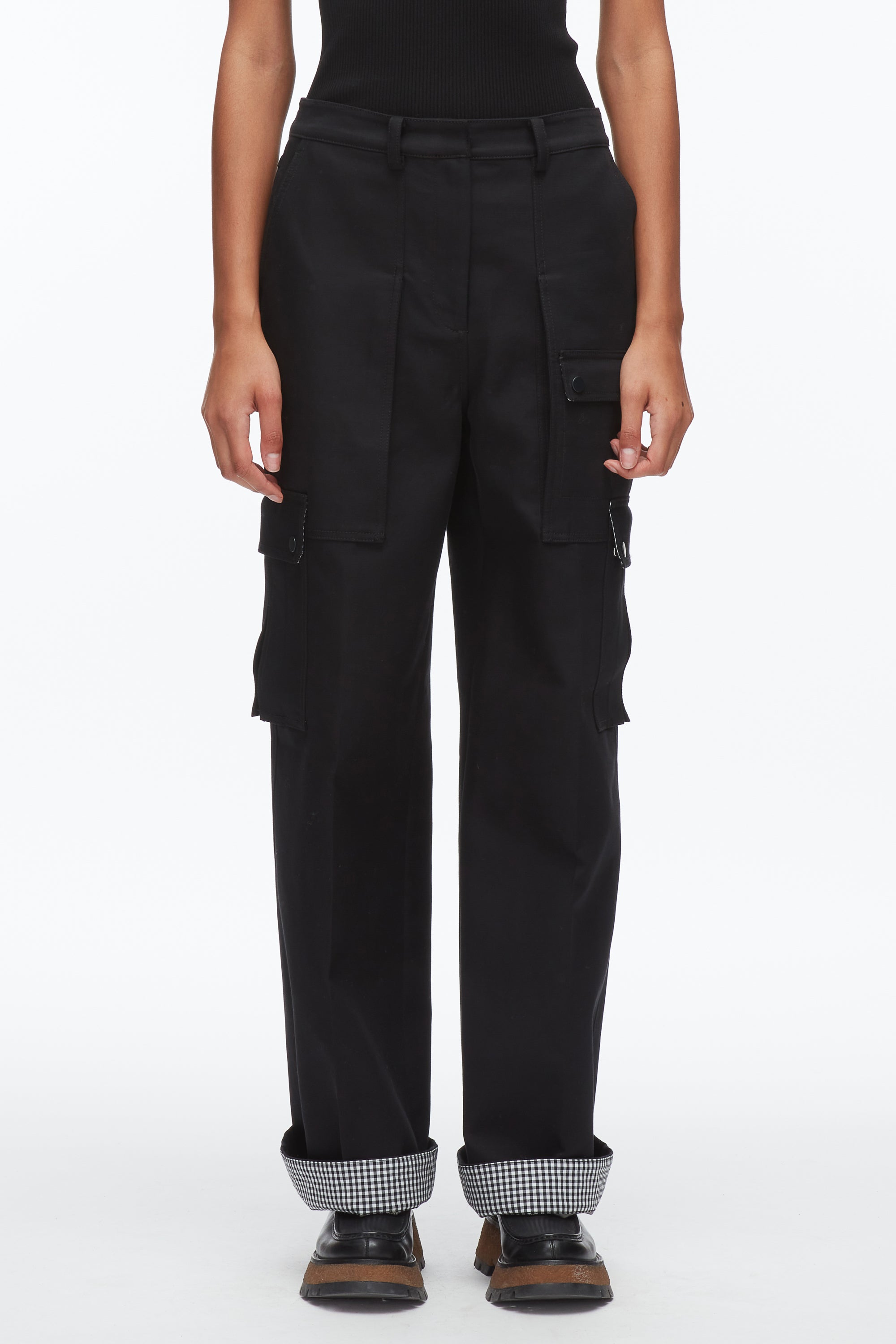Black Multi Carpenter Cargo Pants with Plaid Cuffs | 3.1 Phillip Lim