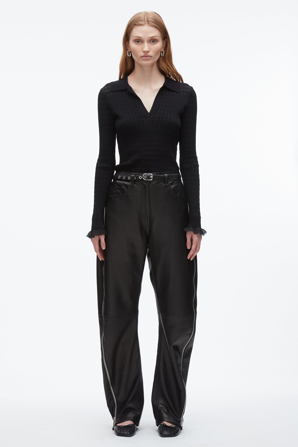 Black Leather Barrel Jean with Zippers | 3.1 Phillip Lim