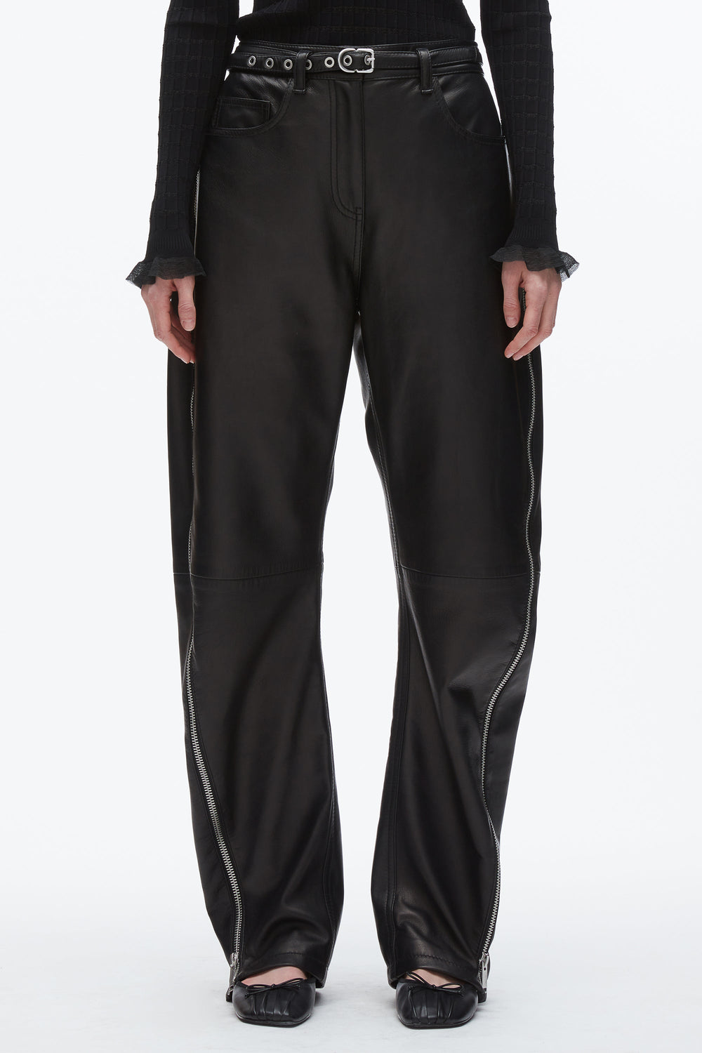 Black Leather Barrel Jean with Zippers | 3.1 Phillip Lim