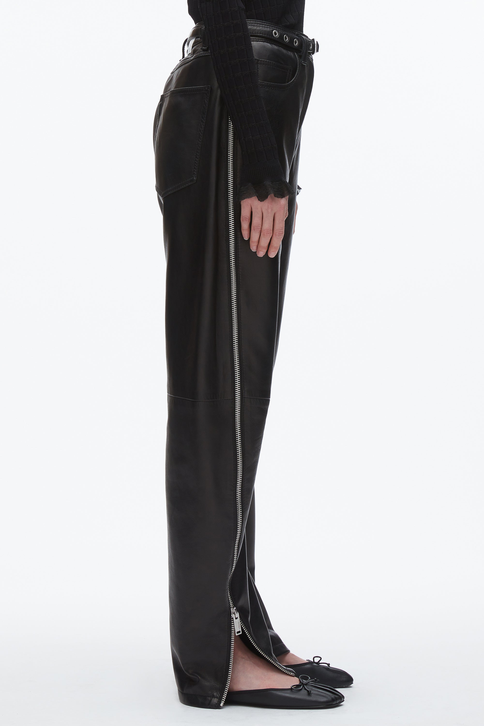 Black Leather Barrel Jean with Zippers | 3.1 Phillip Lim