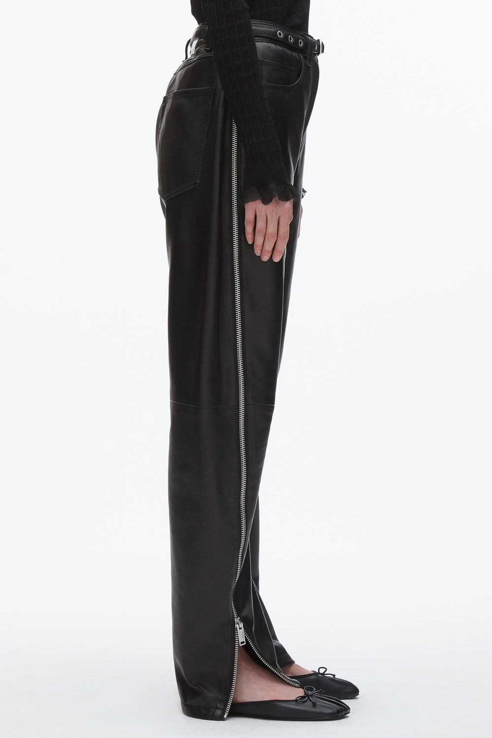 Black Leather Barrel Jean with Zippers | 3.1 Phillip Lim
