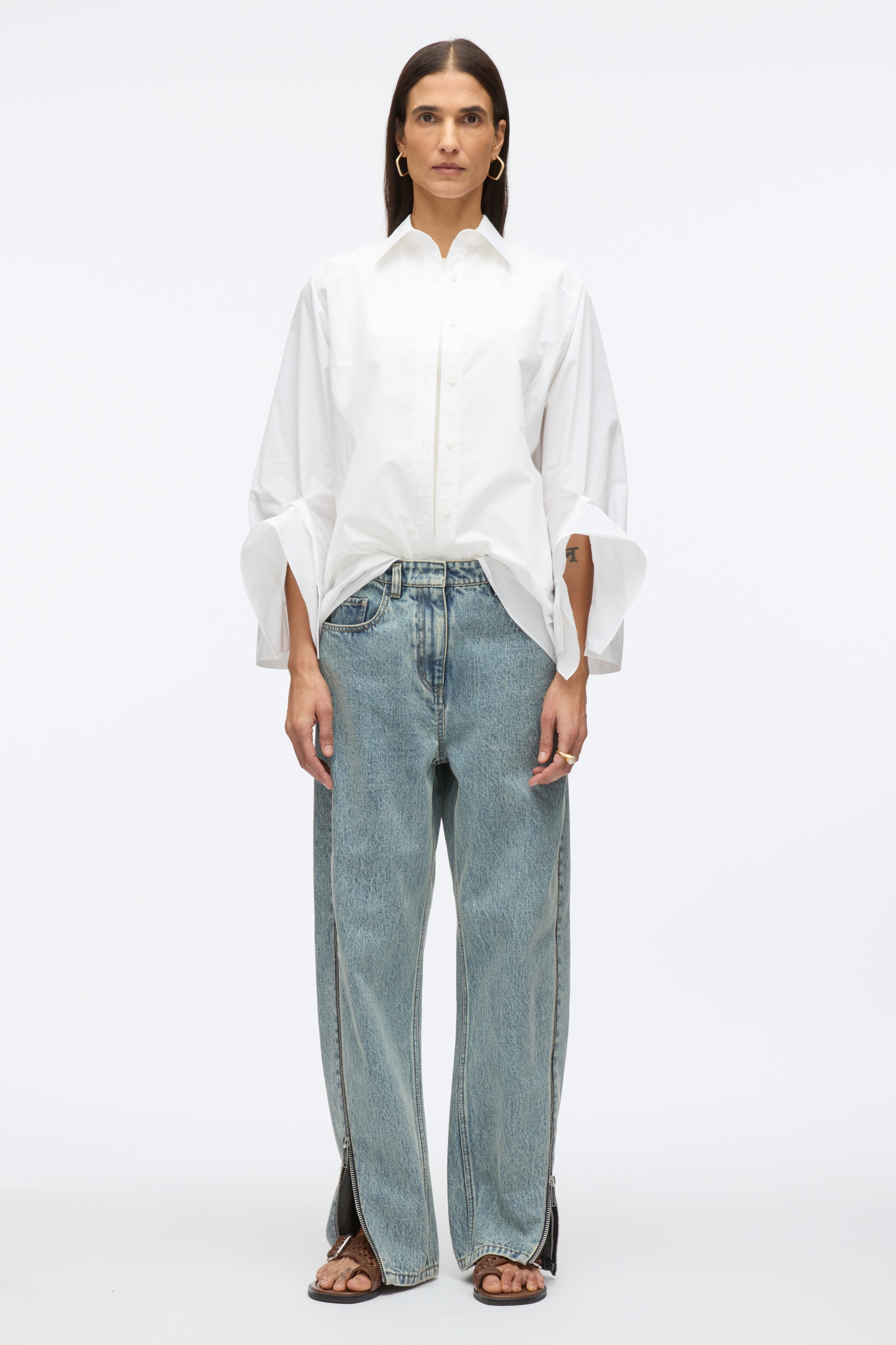 Washed Indigo Curve Denim Petite Pant with Zippers | 3.1 Phillip Lim